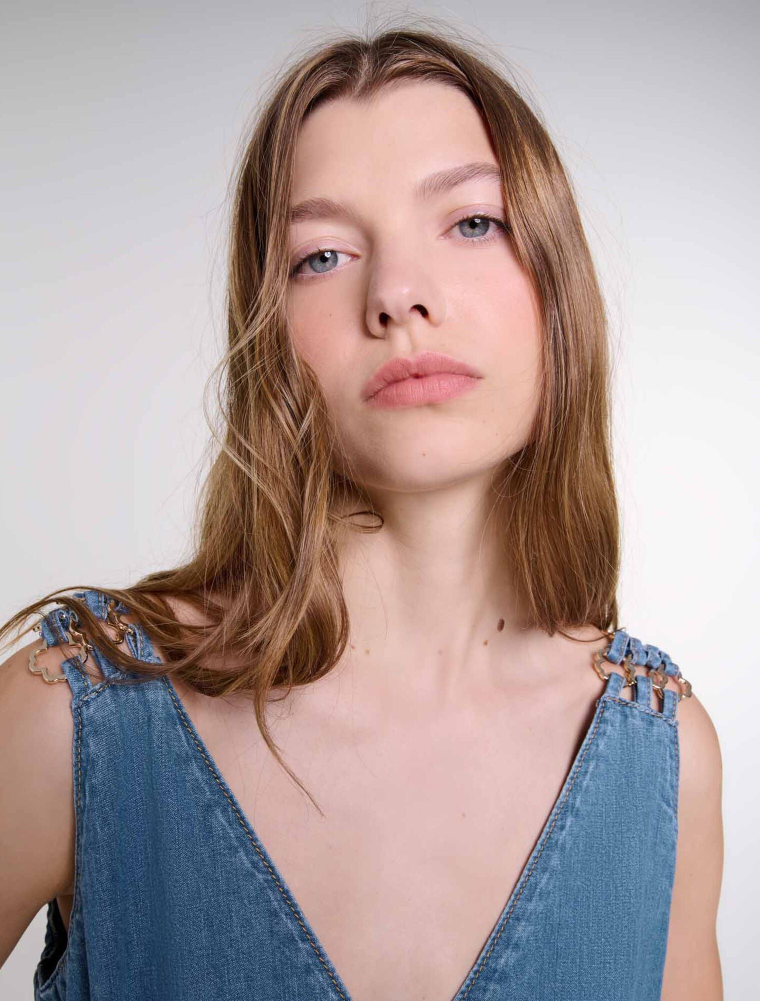 Blue Jean-Cutaway denim maxi dress