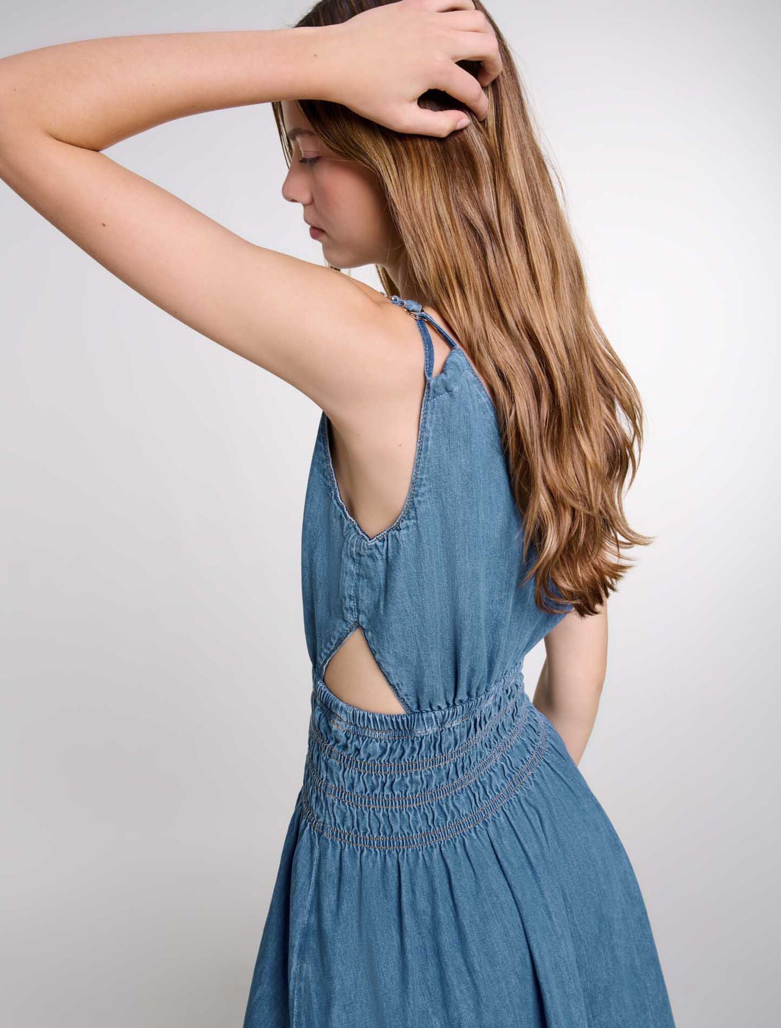 Blue Jean-Cutaway denim maxi dress