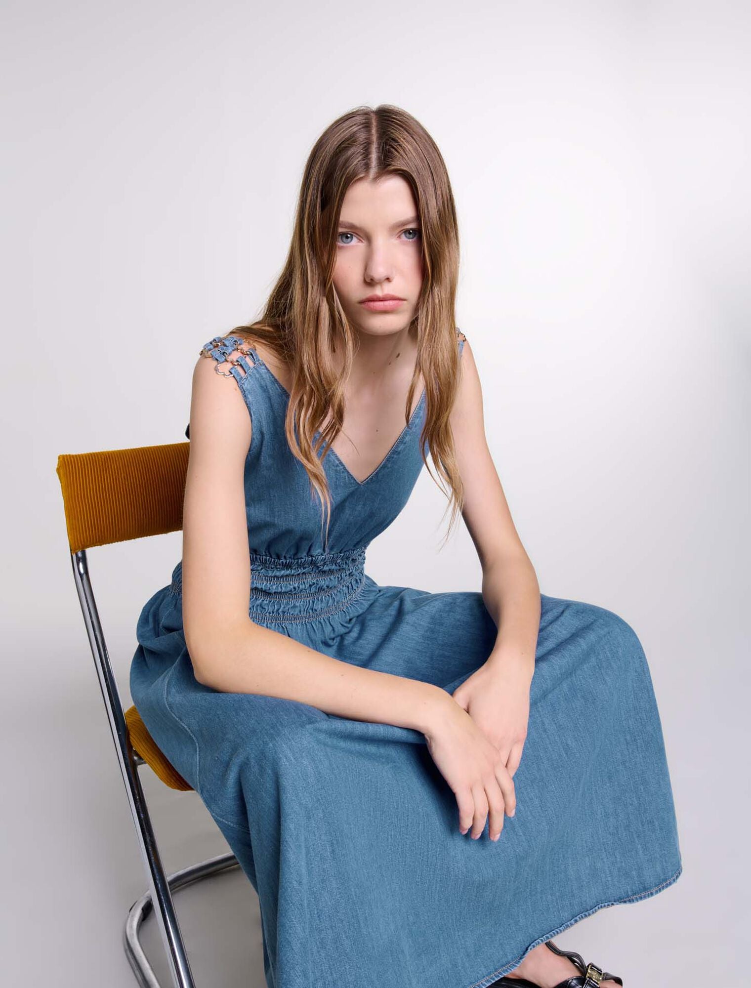 Blue Jean-Cutaway denim maxi dress