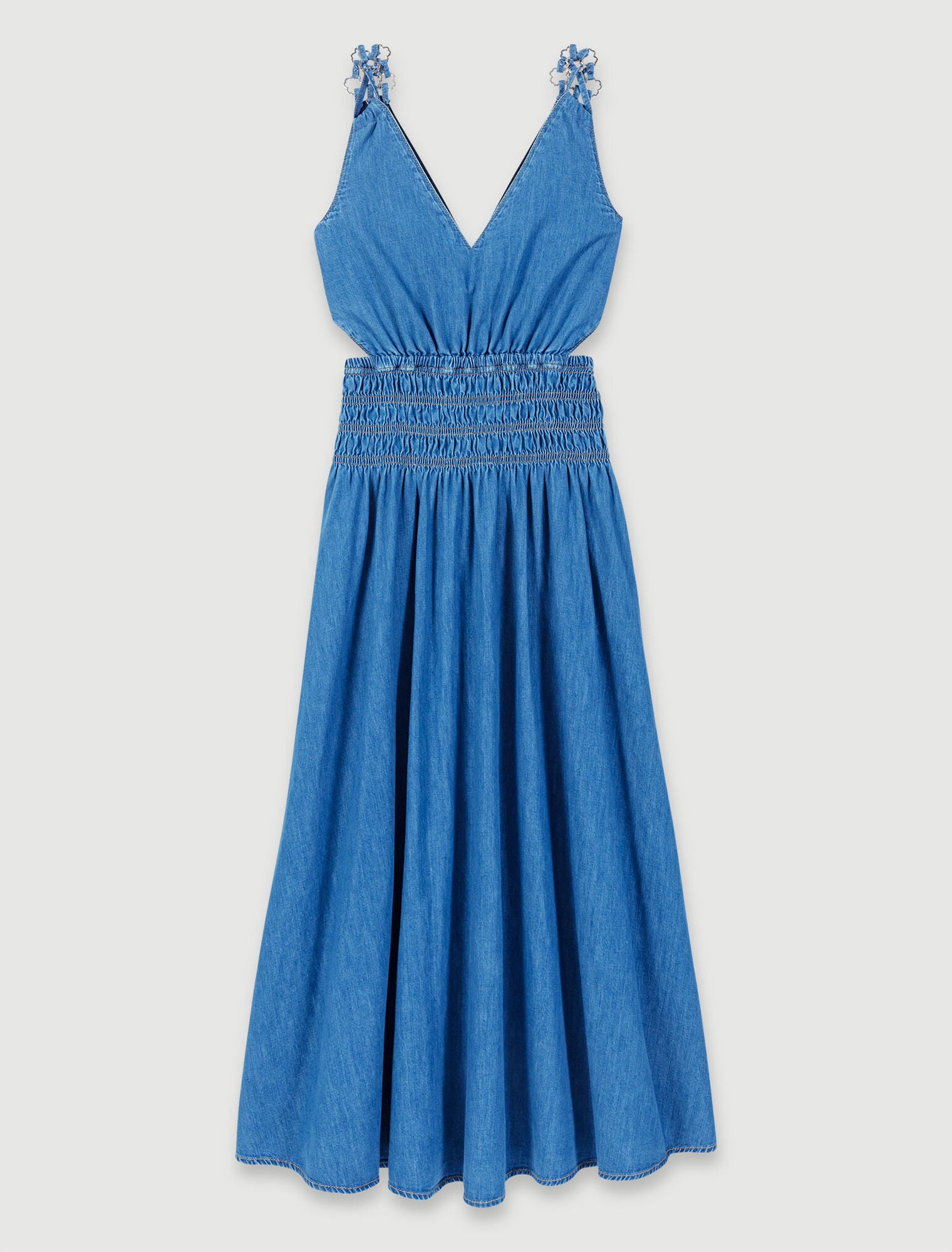 Blue Jean-Cutaway denim maxi dress