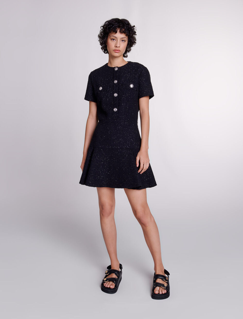 Black-featured-Short tweed dress