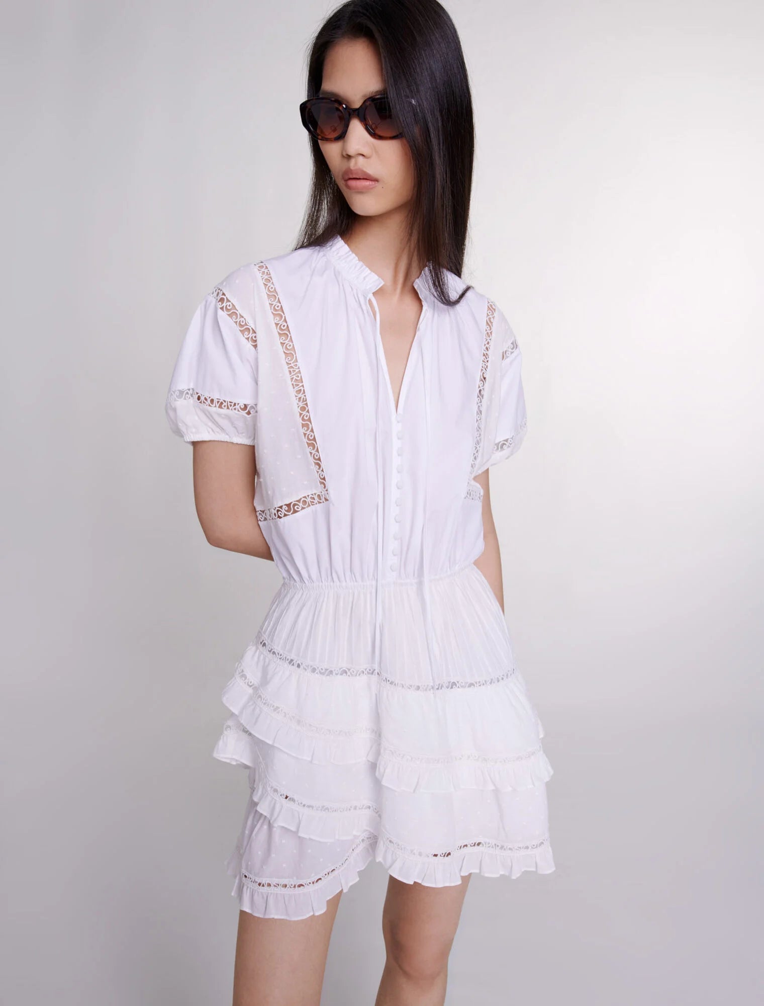 White Short embroidered dress