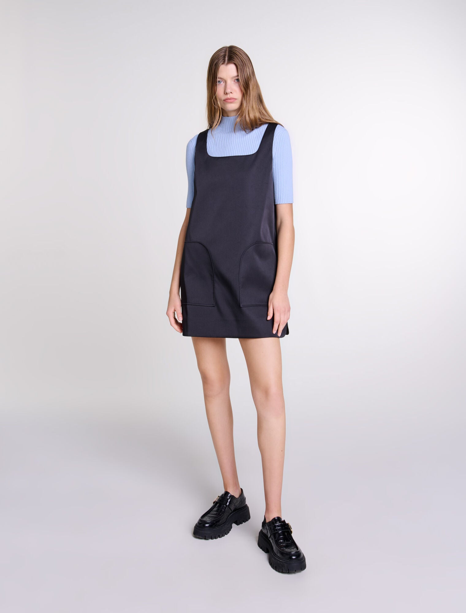 Black featured Satin pinafore dress