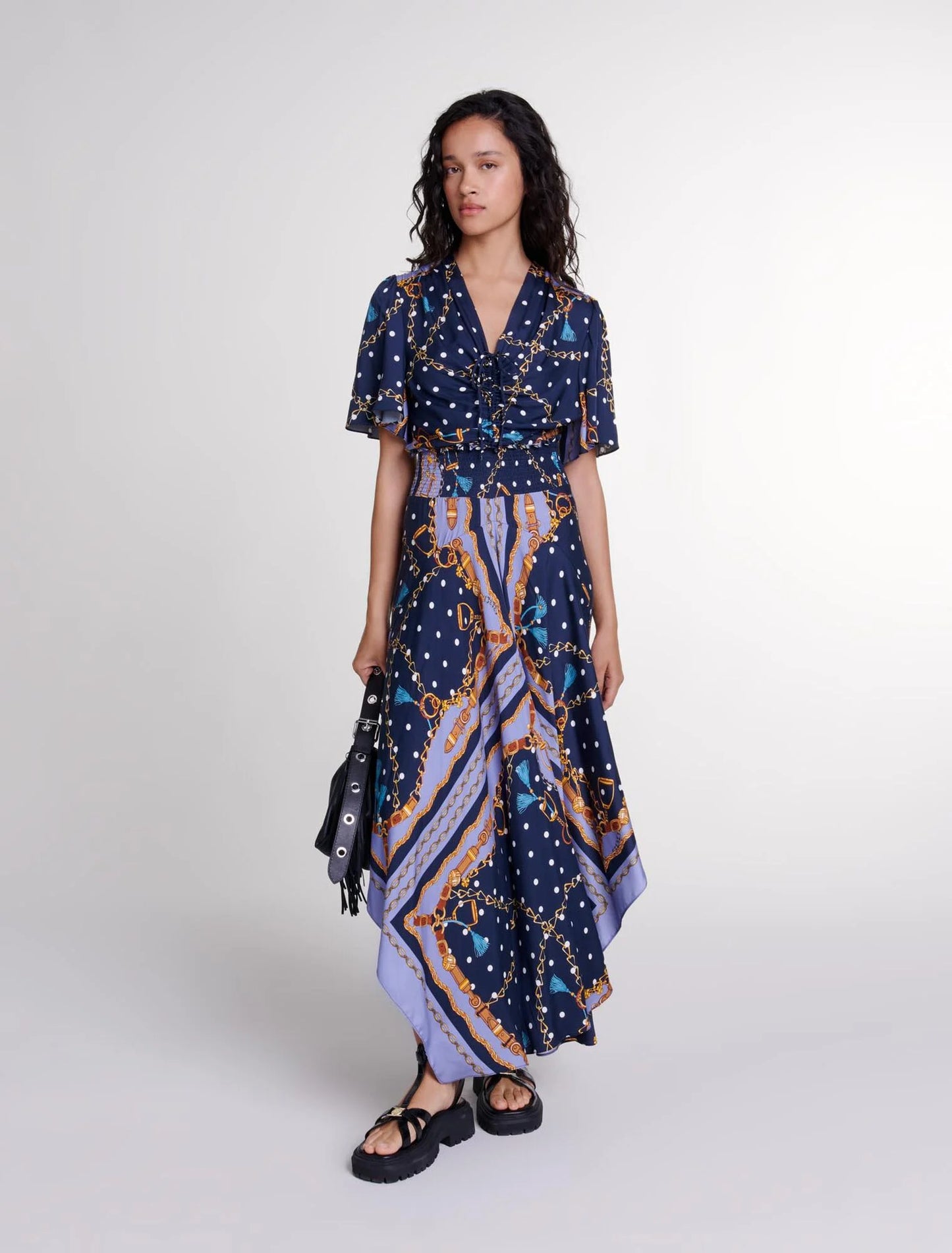 Chain Scarf Print Blue featured-Satin-look patterned maxi dress