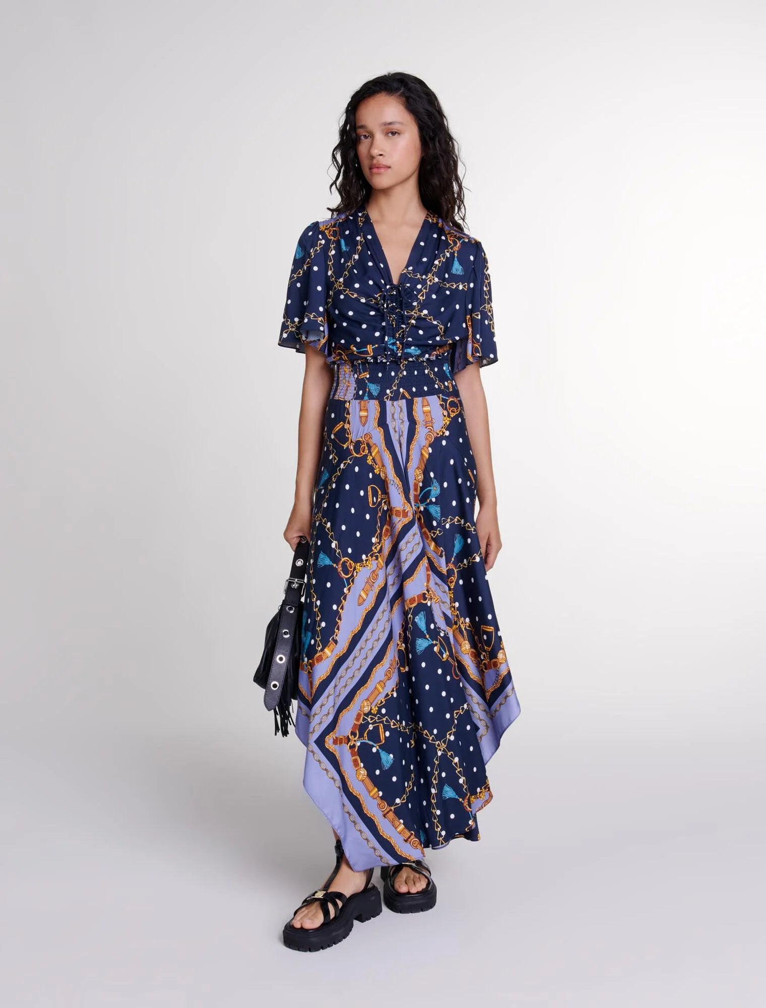 Chain Scarf Print Blue featured-Satin-look patterned maxi dress