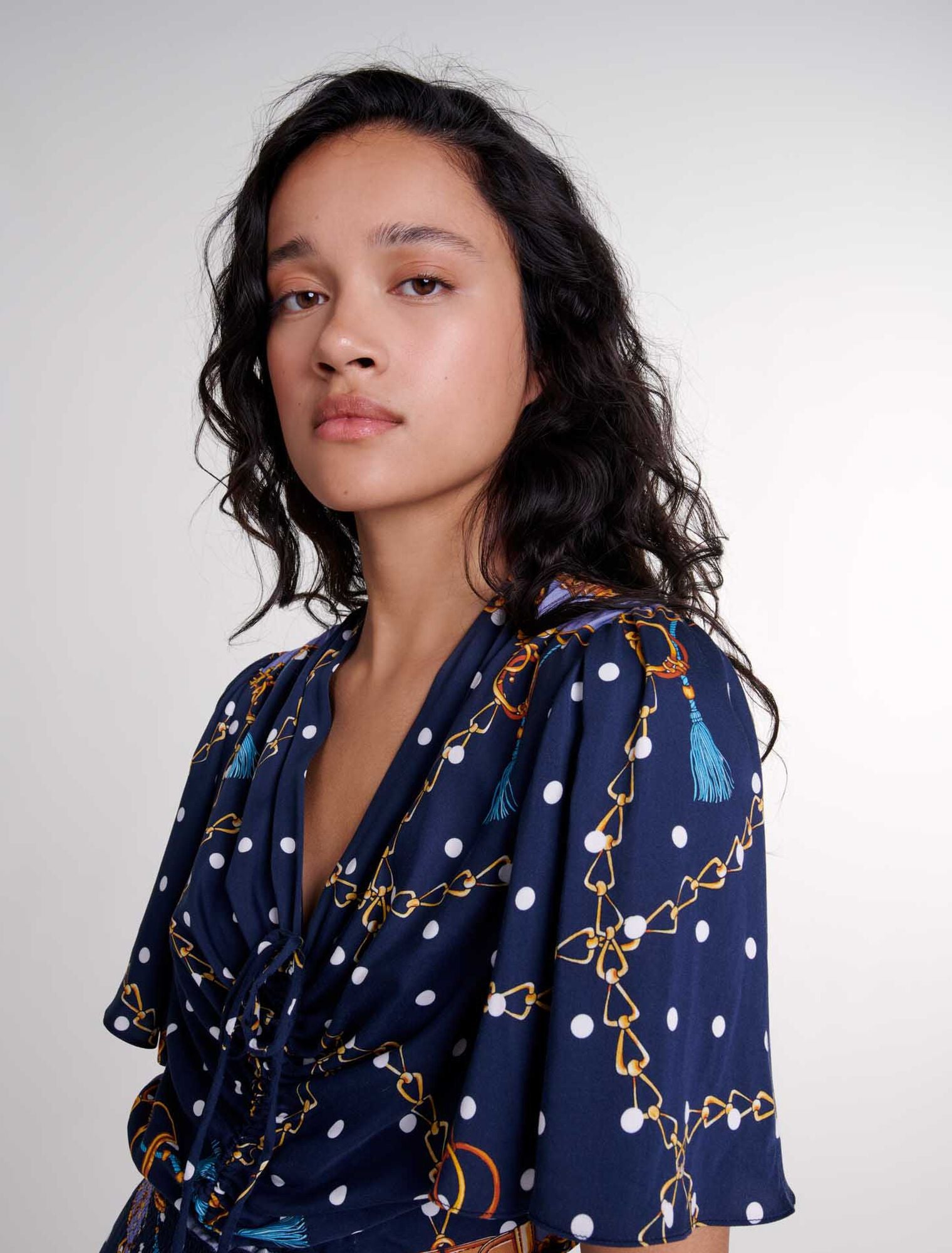 Chain Scarf Print Blue  -Satin-look patterned maxi dress