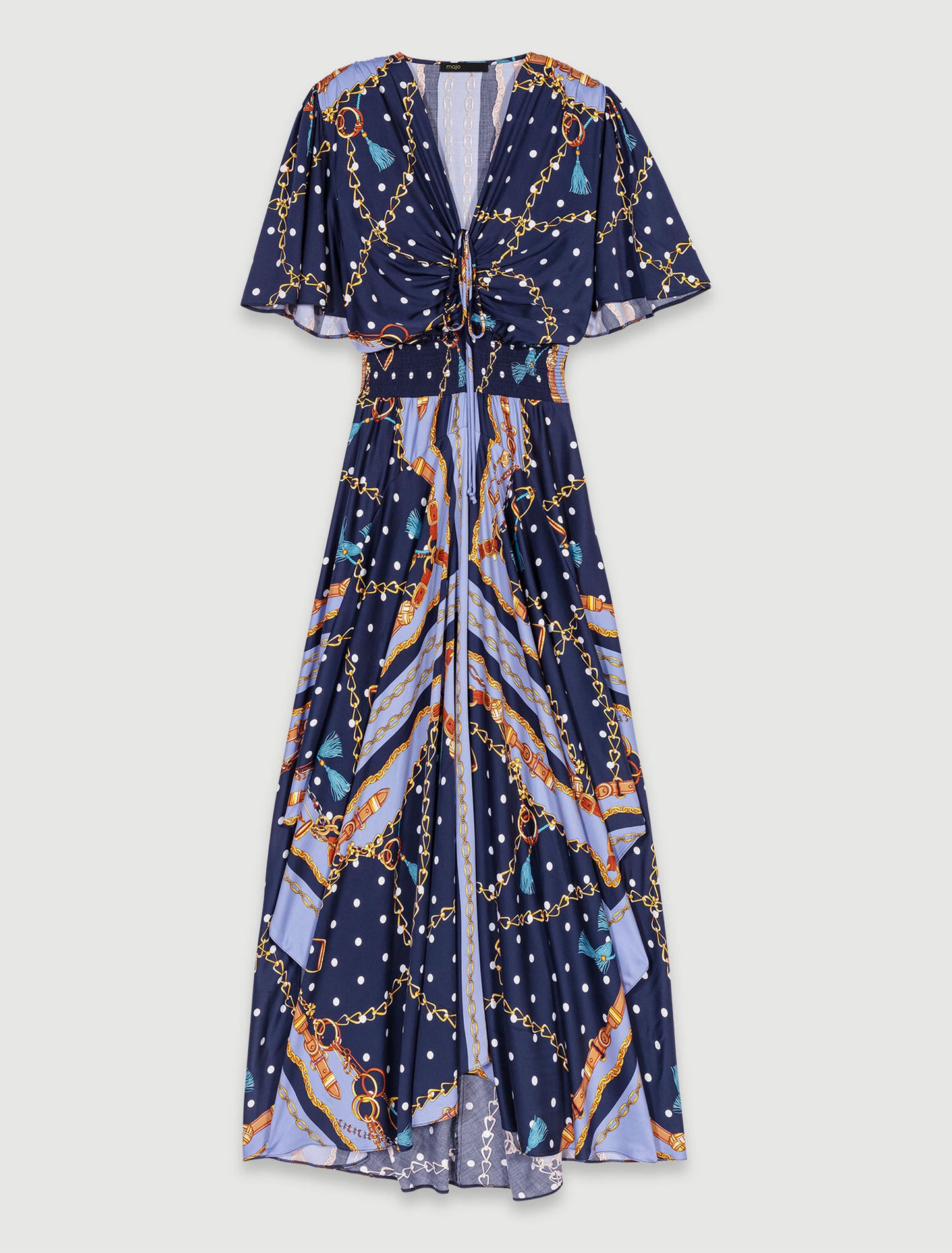 Chain Scarf Print Blue  -Satin-look patterned maxi dress