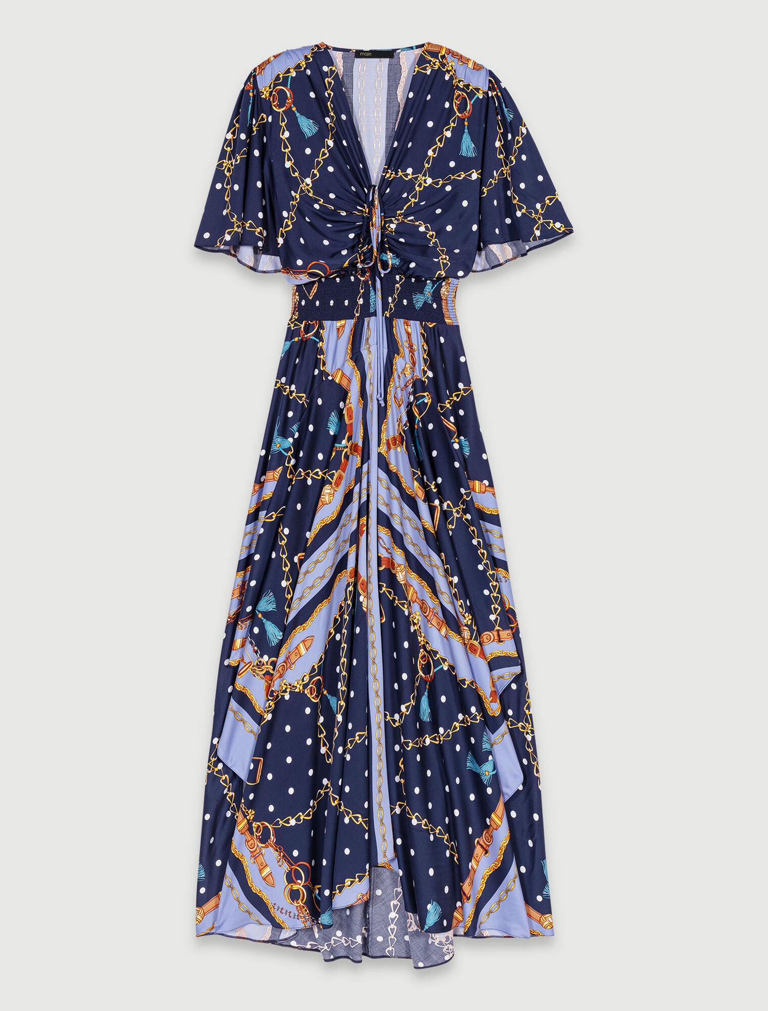 Chain Scarf Print Blue  -Satin-look patterned maxi dress