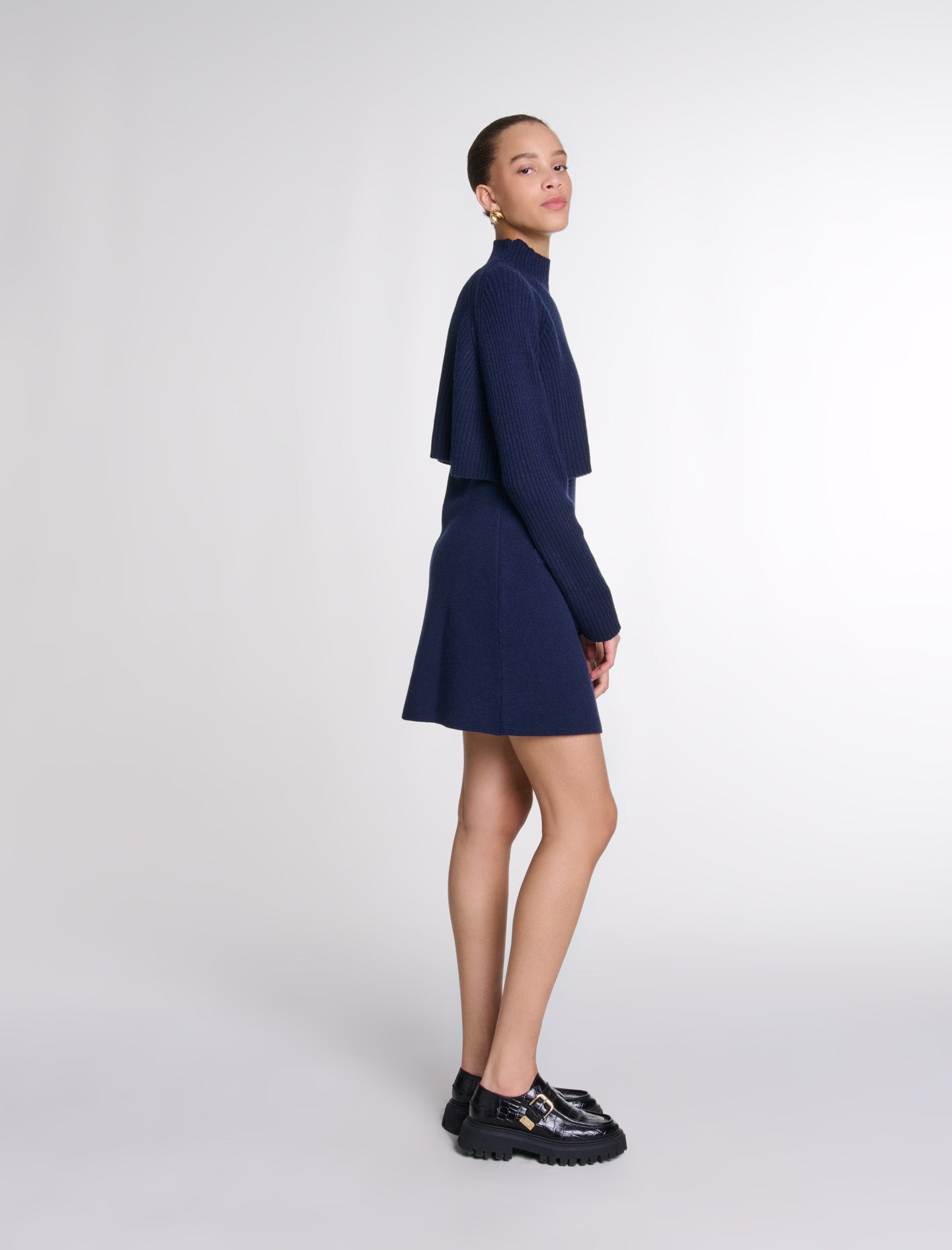 Navy   Knit 2-in-2 short dress