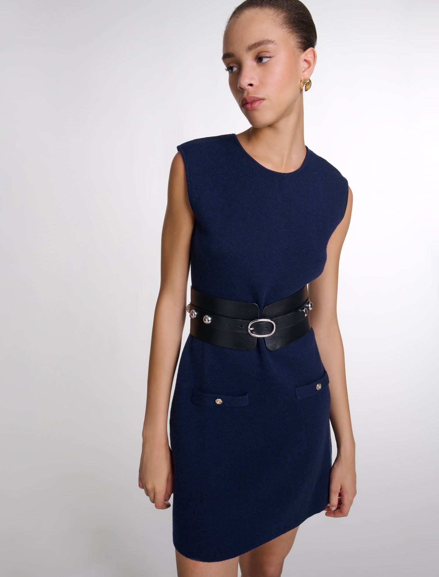 Navy   Knit 2-in-2 short dress