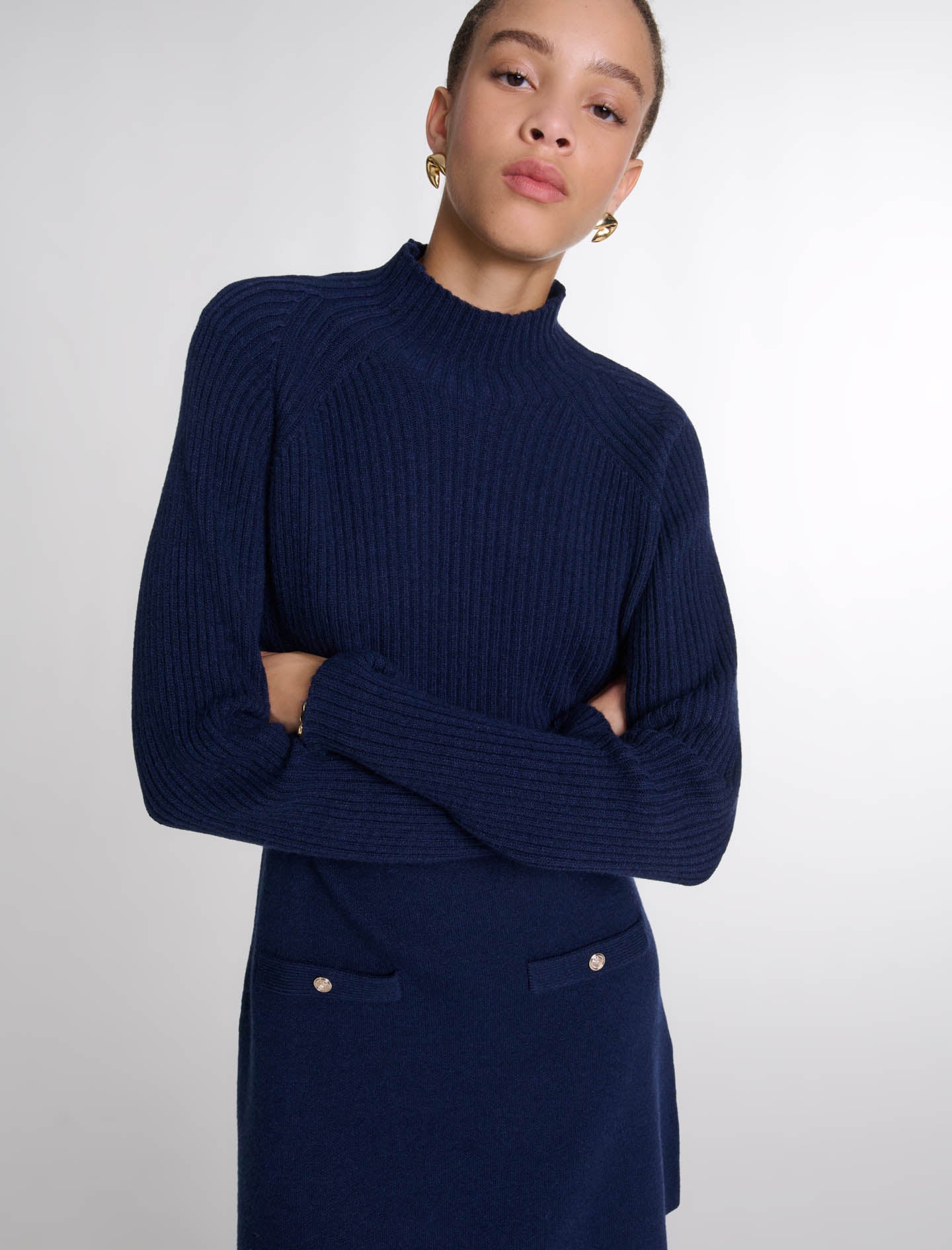 Navy   Knit 2-in-2 short dress