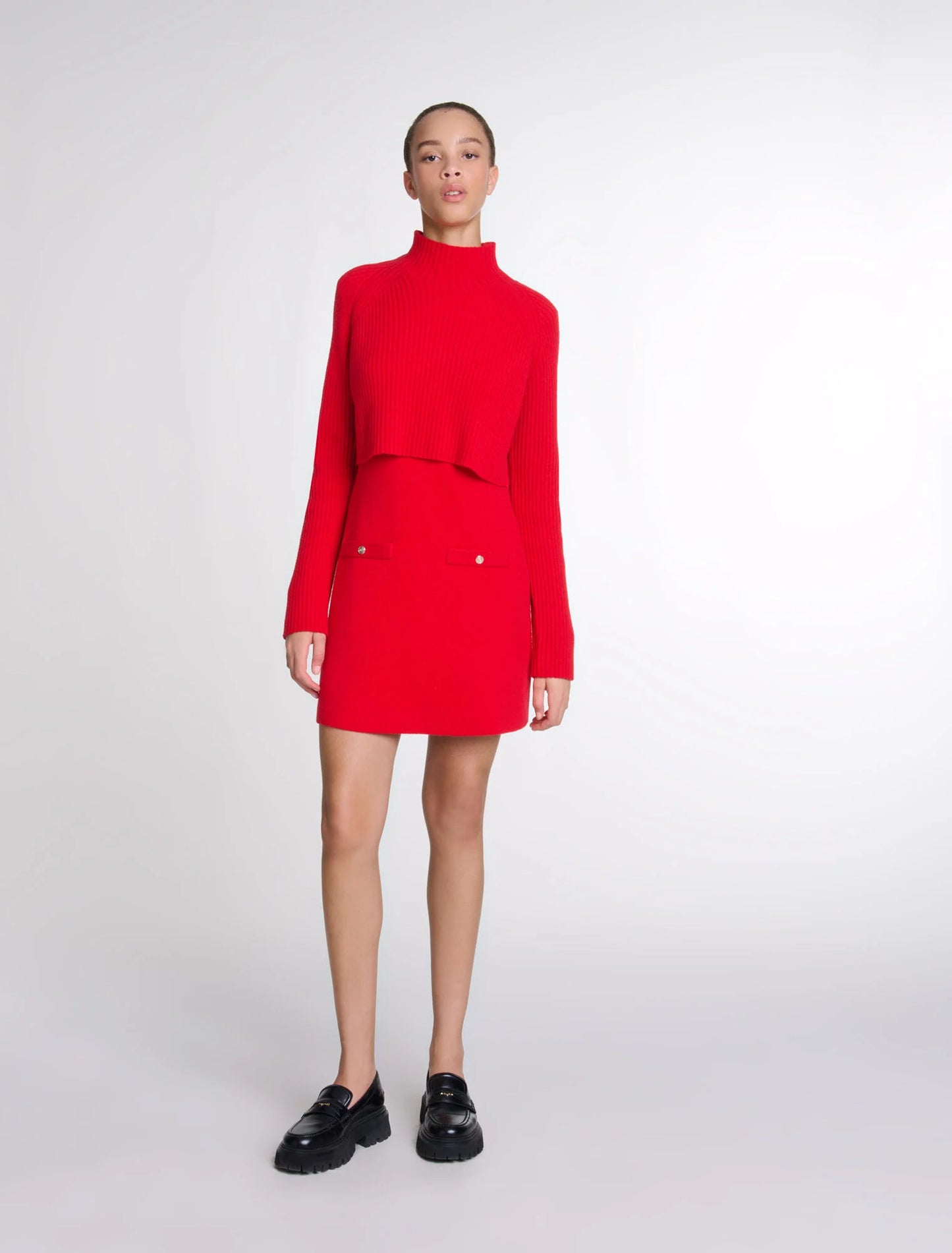 Red featured-Knit 2-in-2 short dress