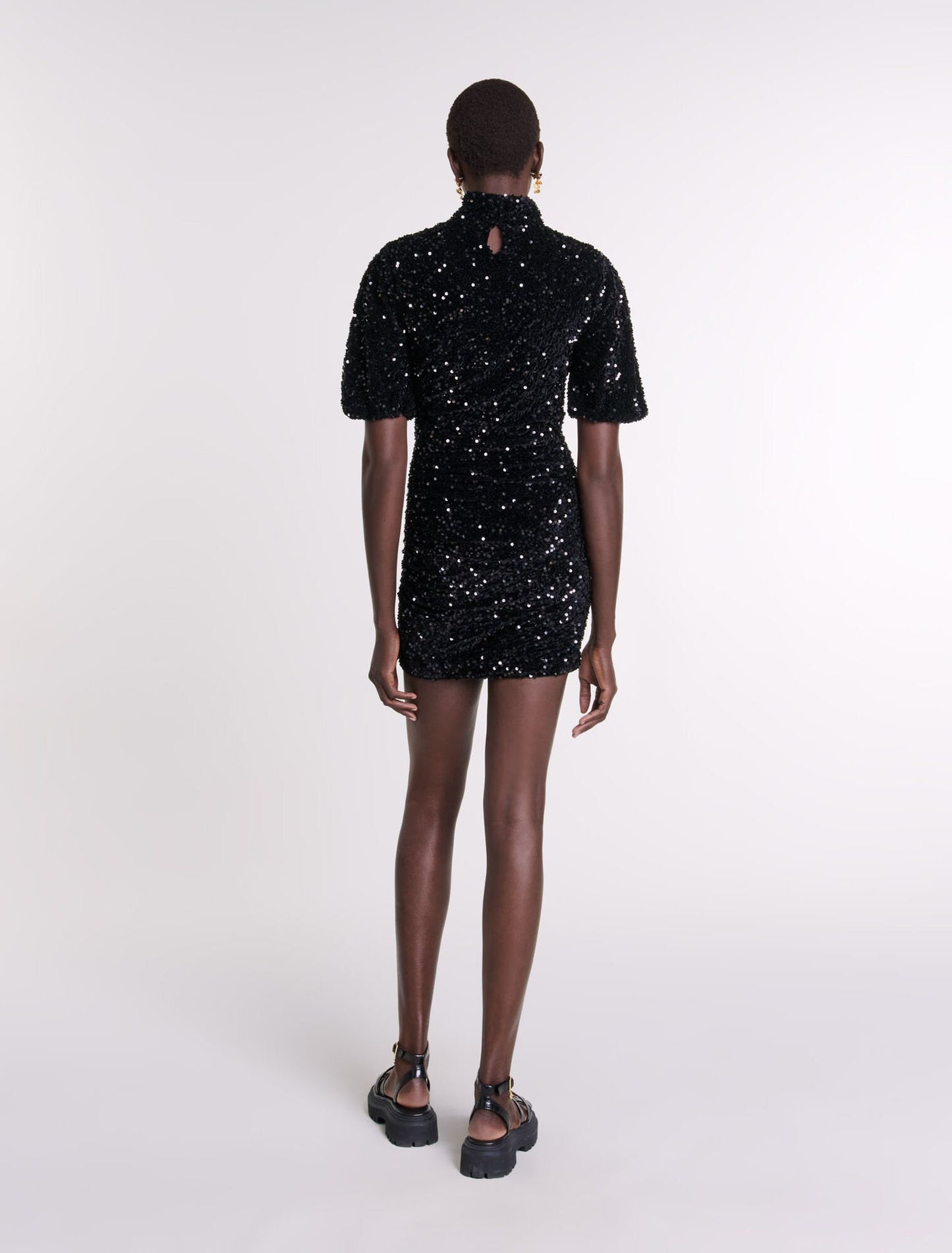Black-Short Velvet And Sequinned Dress