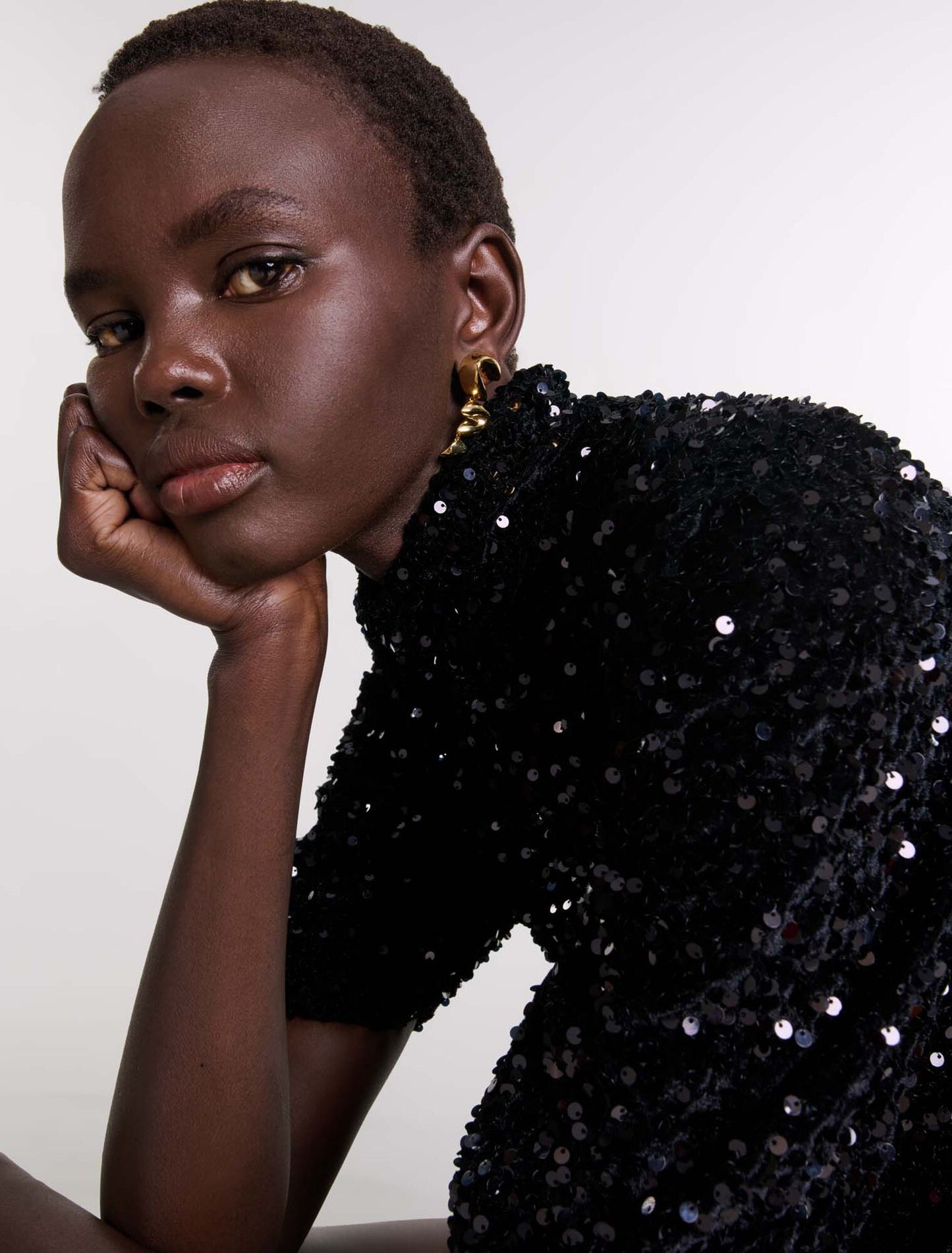 Black-Short Velvet And Sequinned Dress