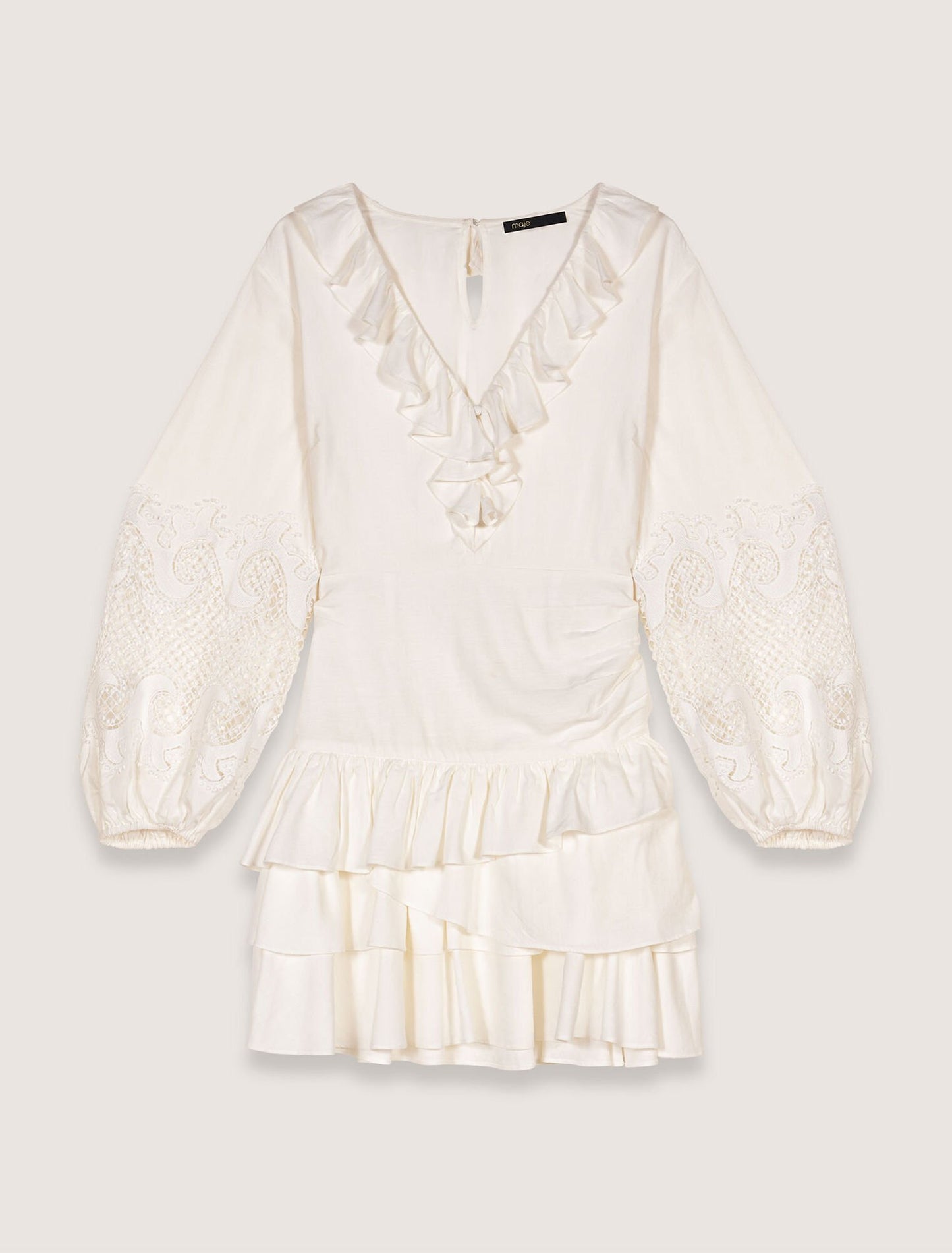 Ecru Ruffled embroidered sleeve dress