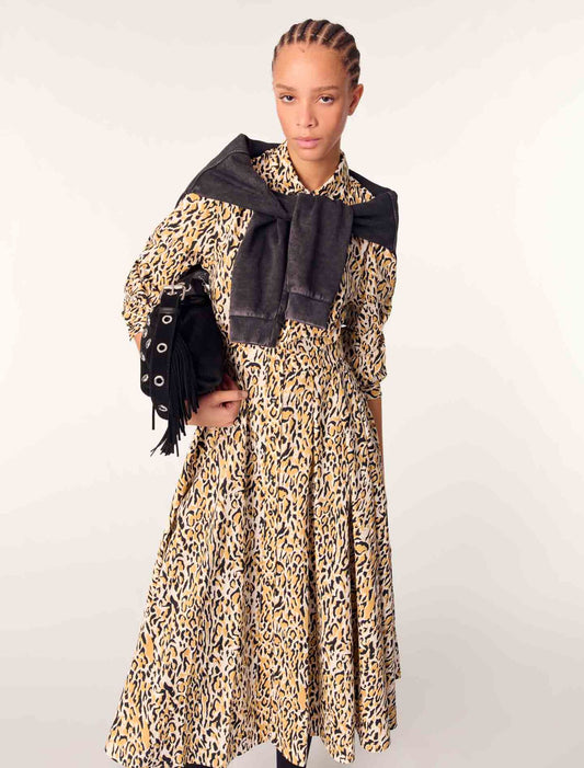 Leopard print-Leopard print midi dress