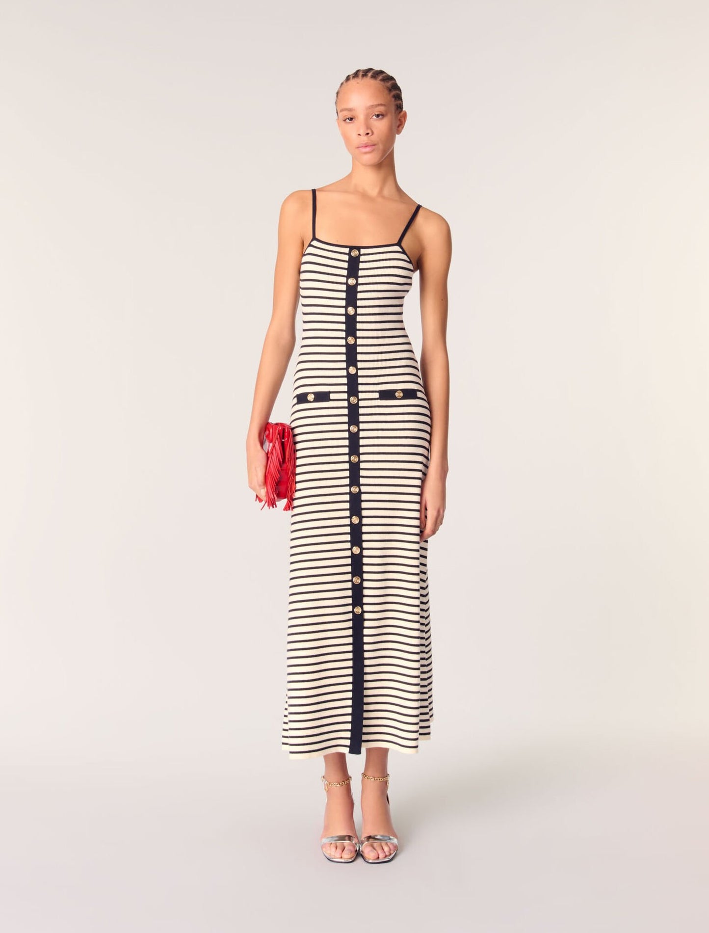 Navy / Ecru featured Rib knit maxi dress