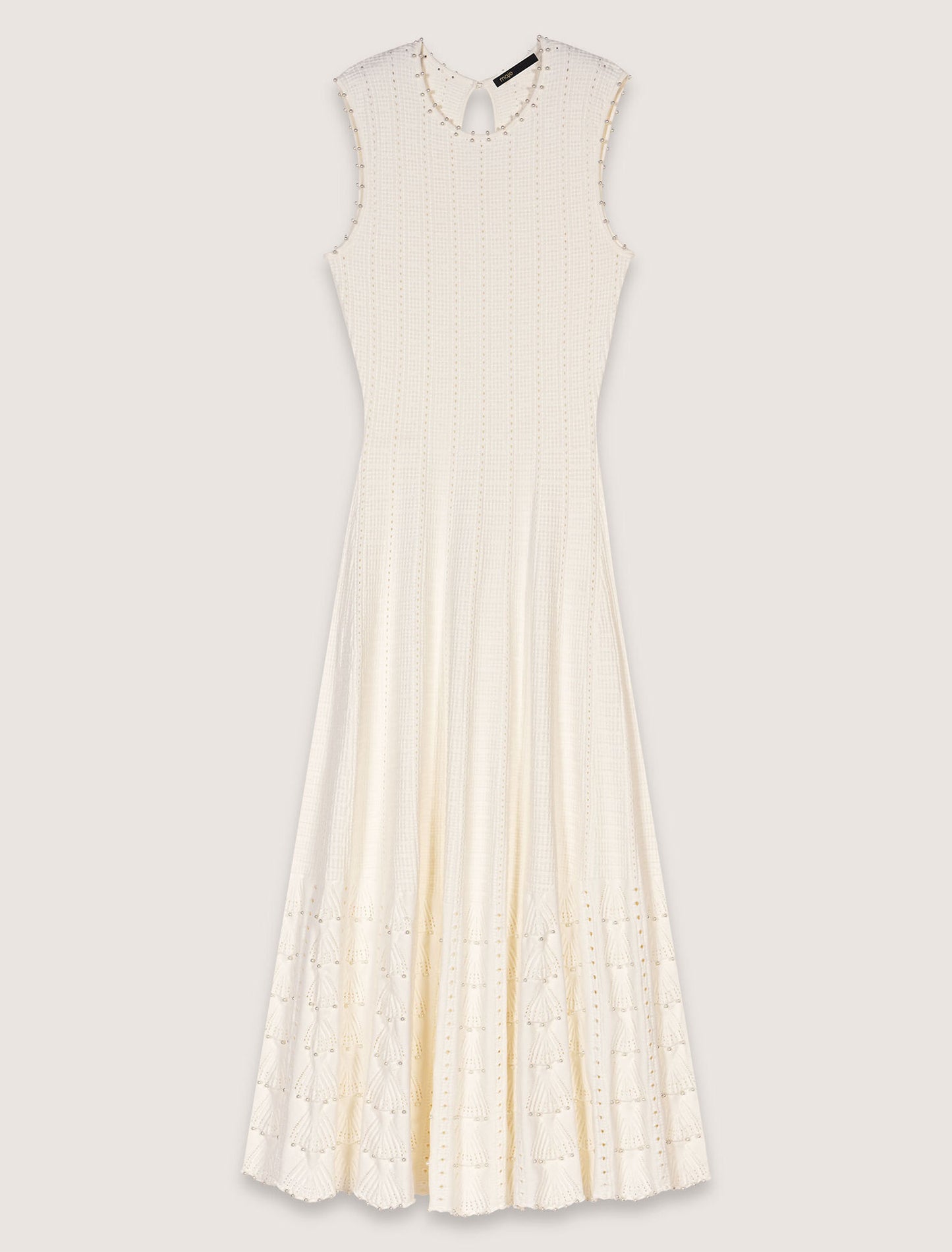 White-Beaded pointelle knit dress