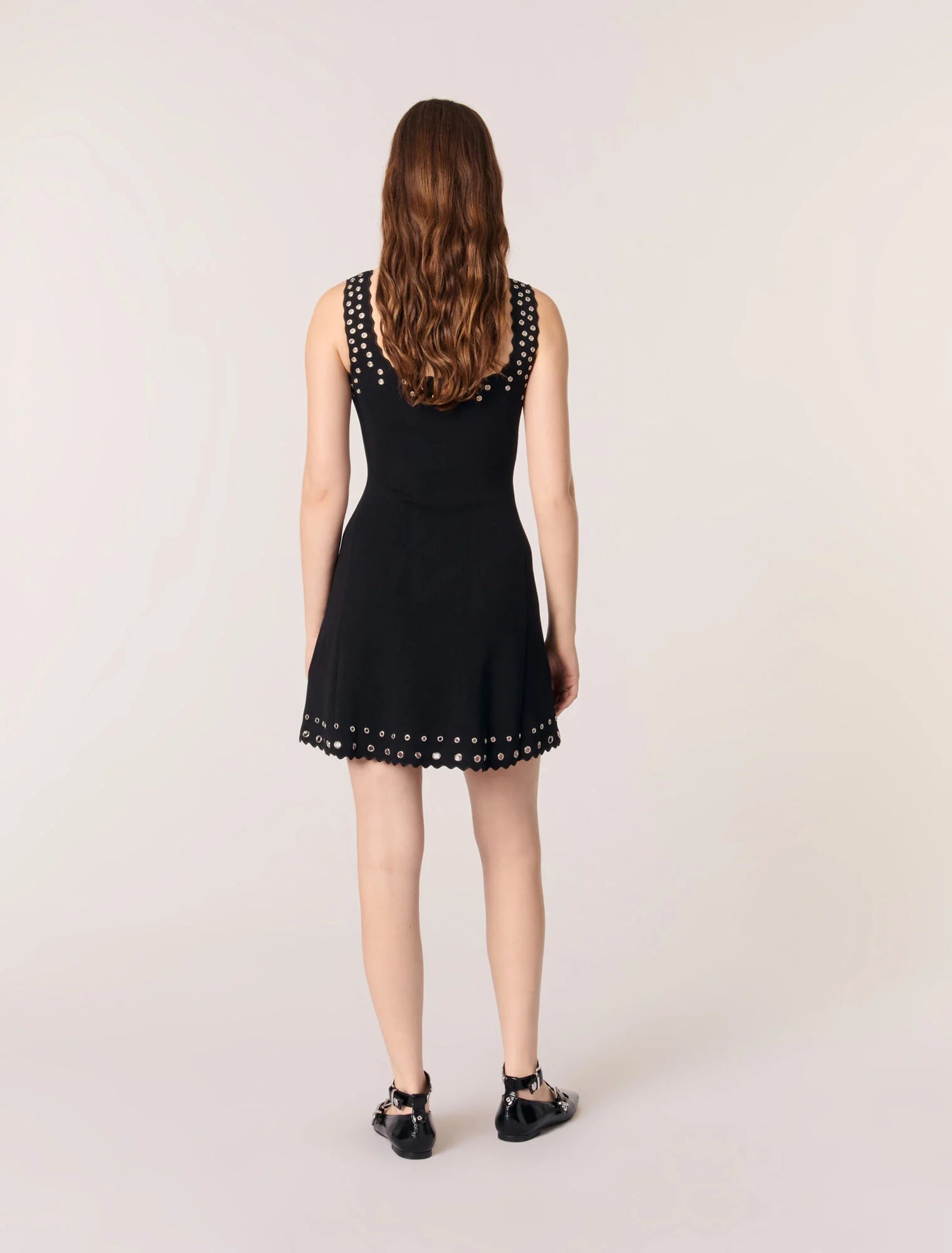 Black-Short eyelet knit dress