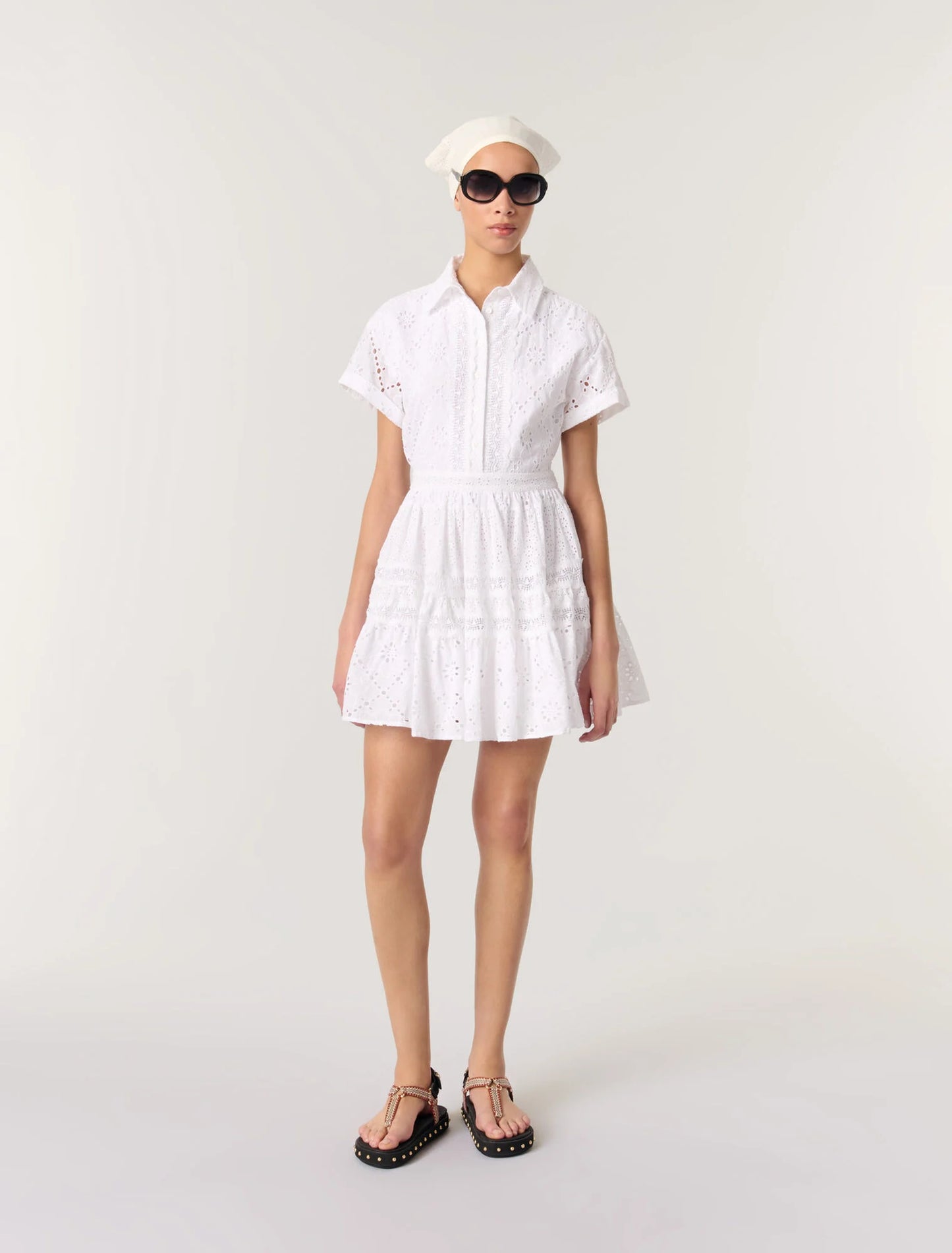 White-featured-Embroidered babydoll dress