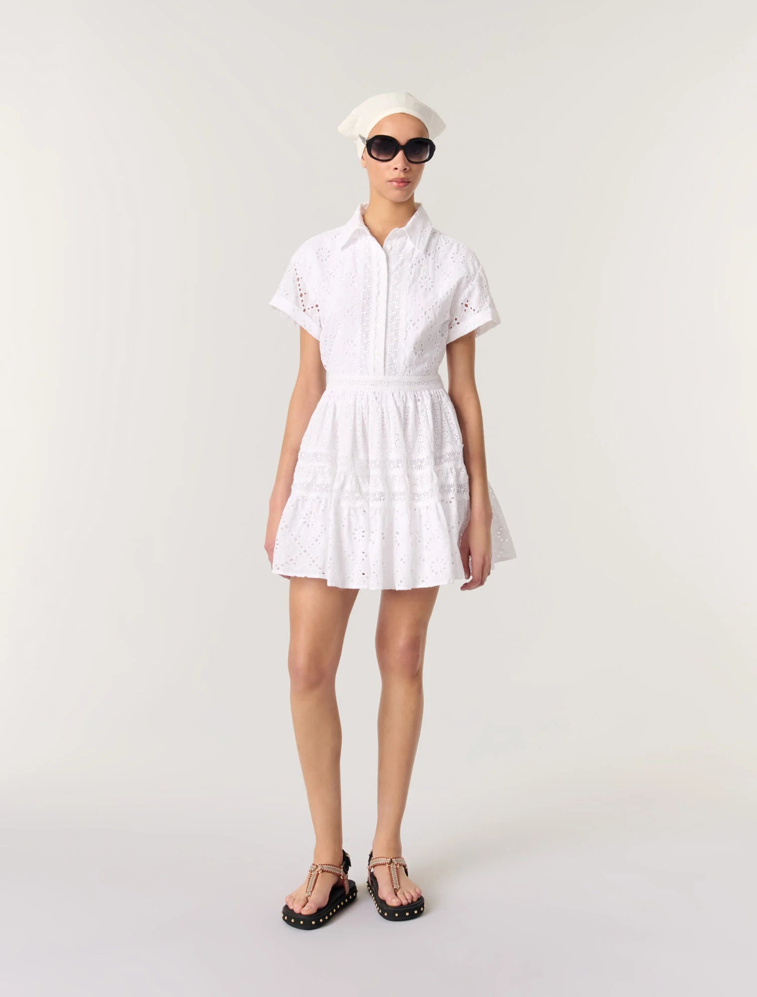 White-featured-Embroidered babydoll dress