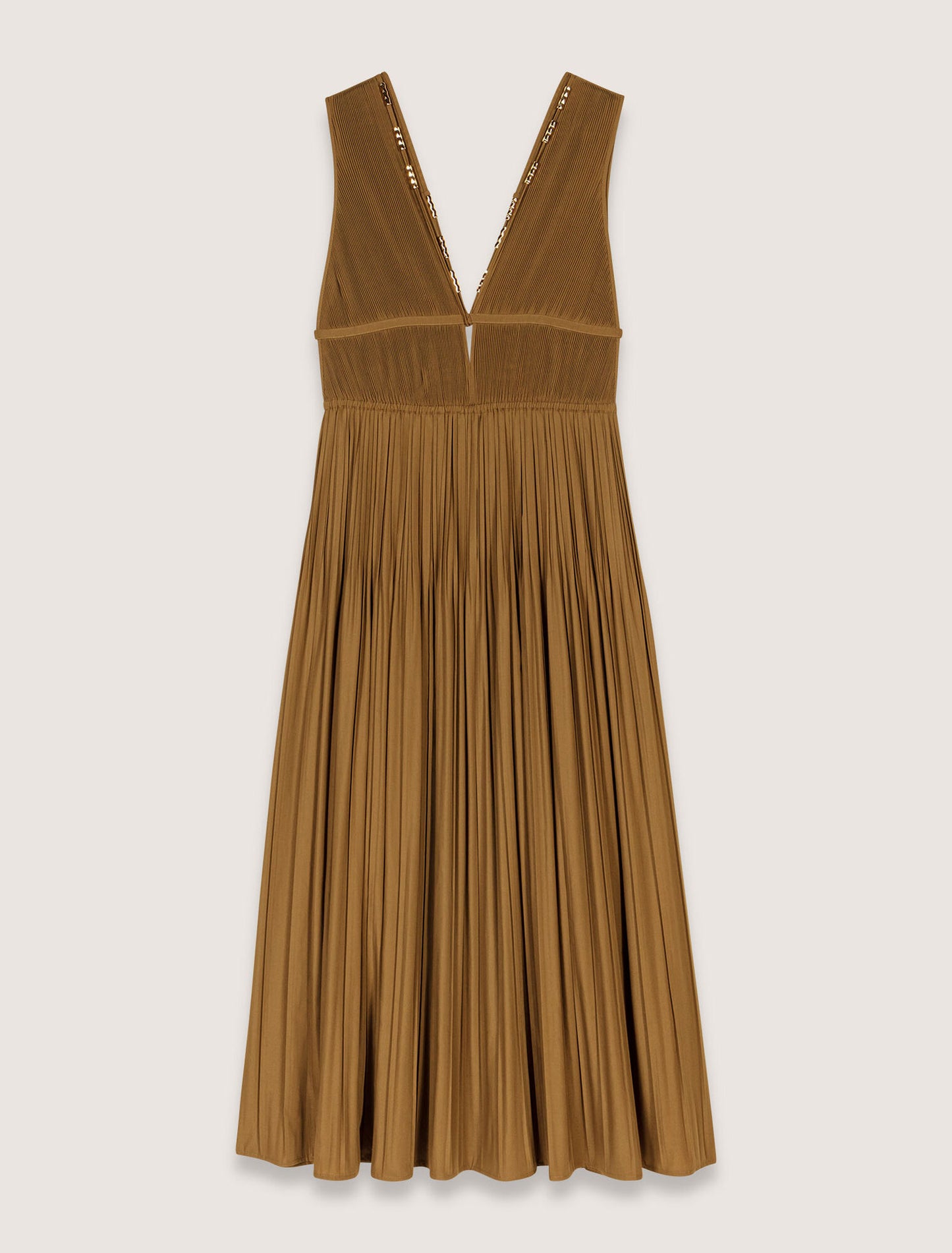 Khaki-Jewellery neckline pleated dress