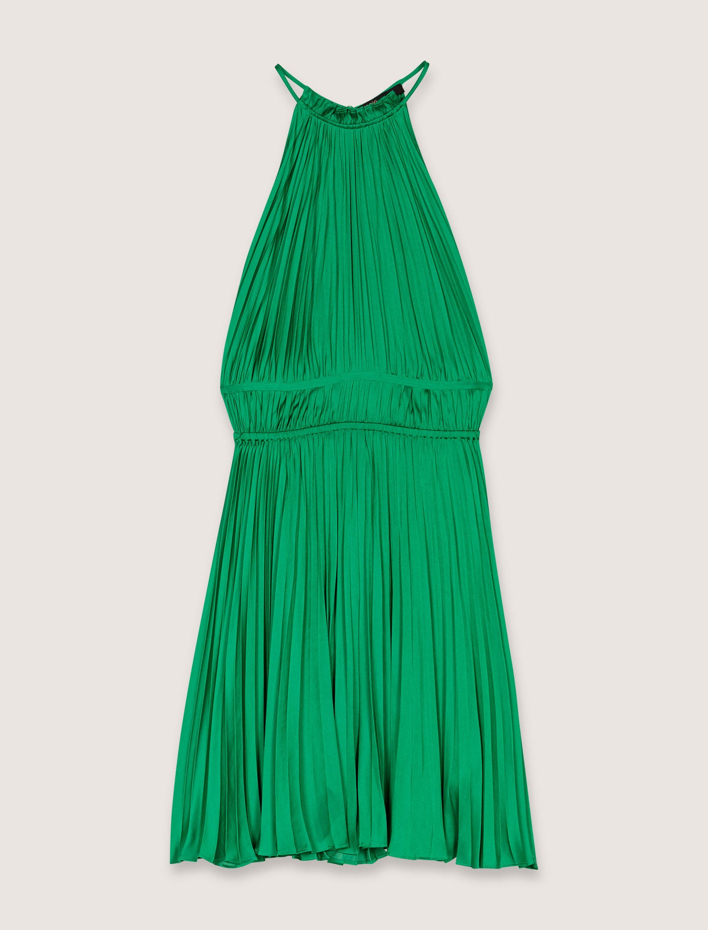 Green-Short pleated backless dress