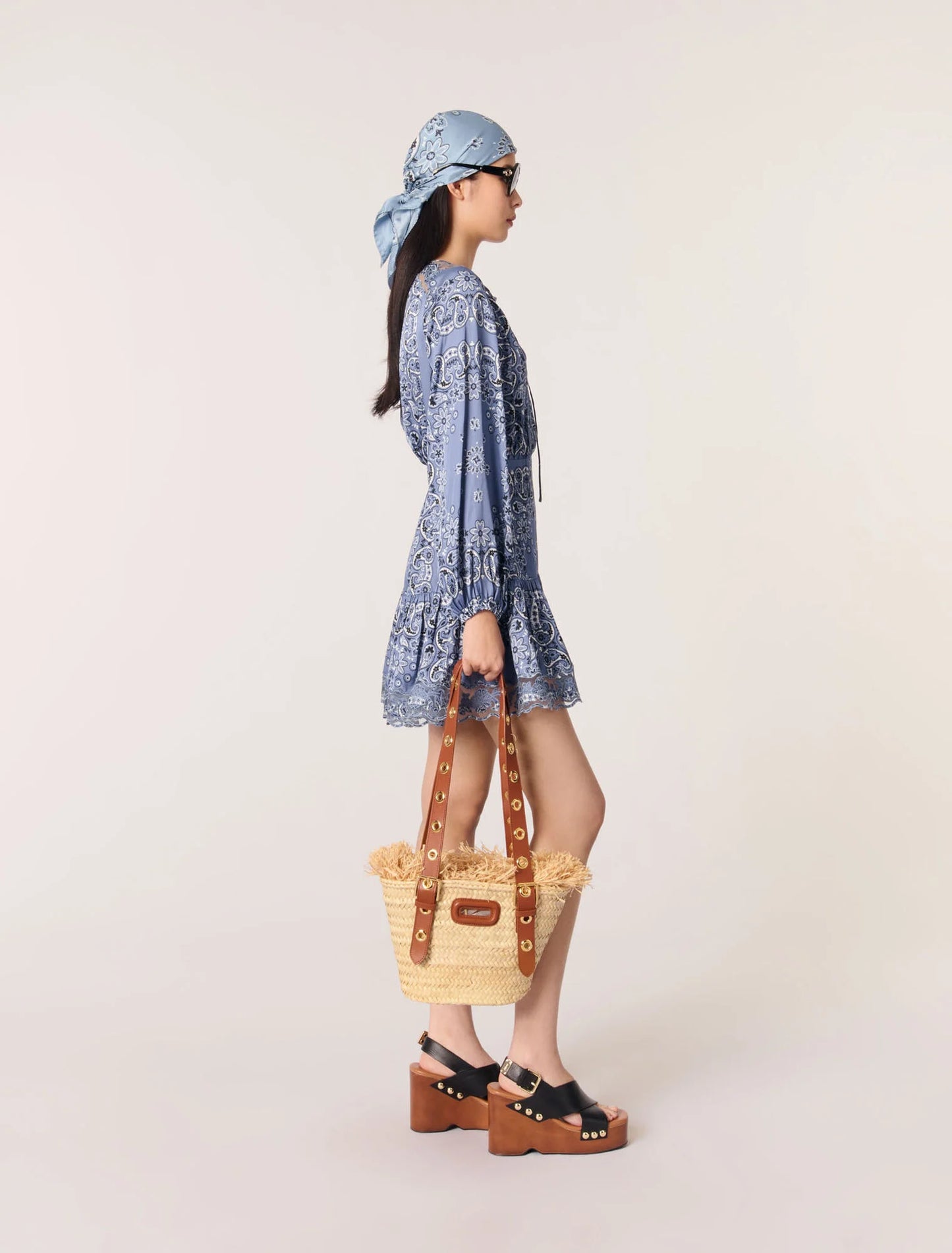 Blue Bandana Print-Short patterned floaty dress