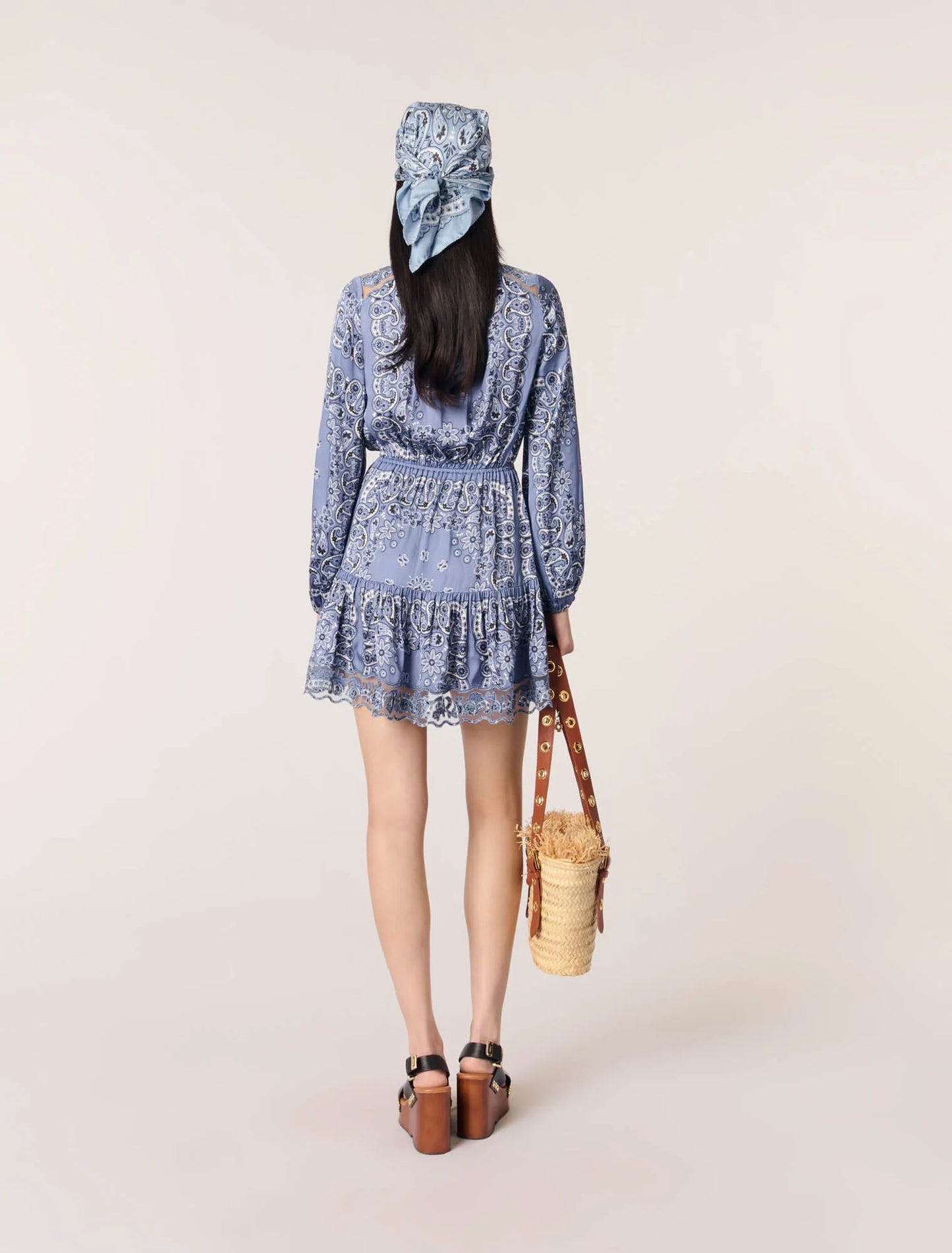 Blue Bandana Print-Short patterned floaty dress