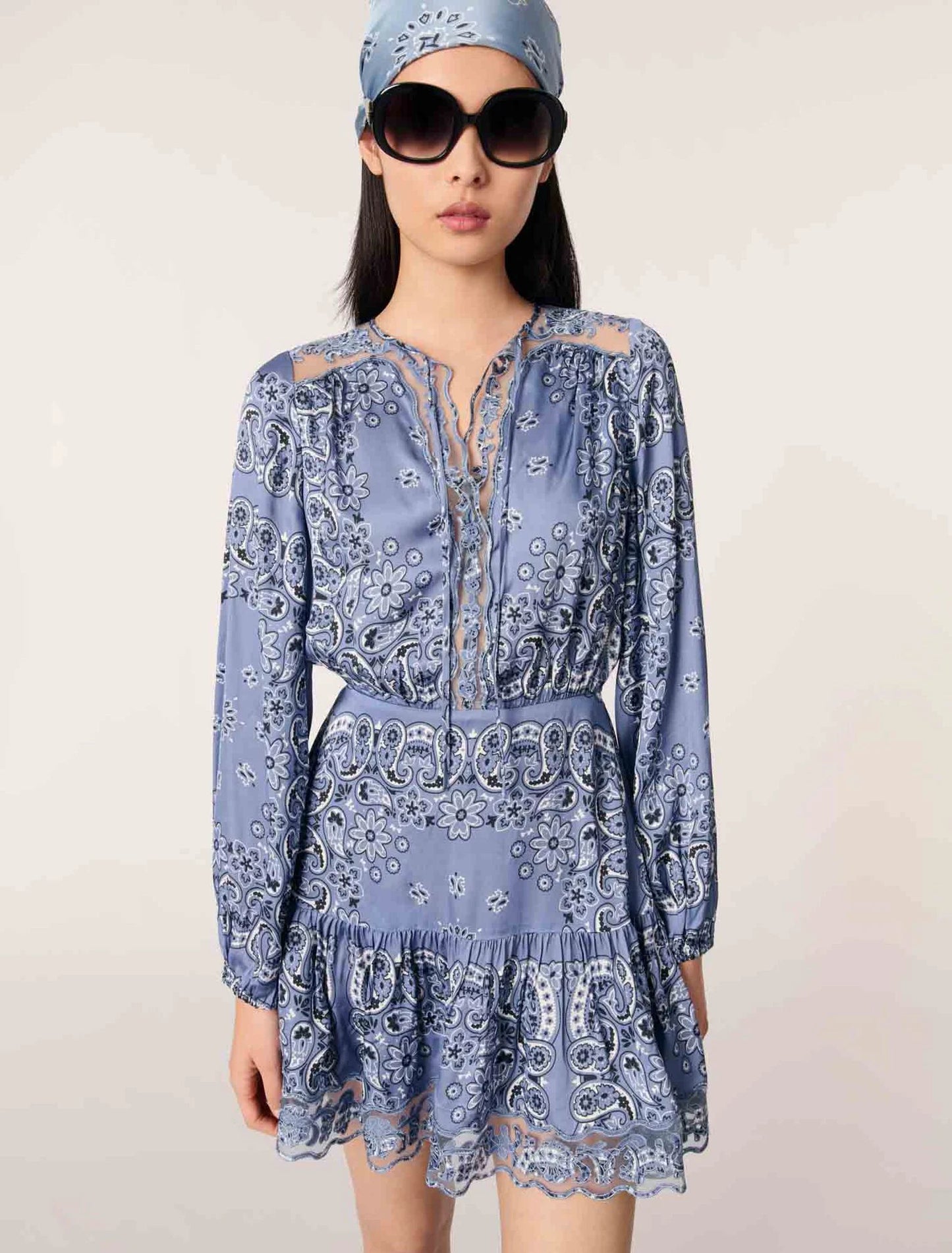 Blue Bandana Print-Short patterned floaty dress