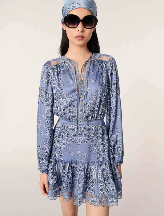 Blue Bandana Print-Short patterned floaty dress