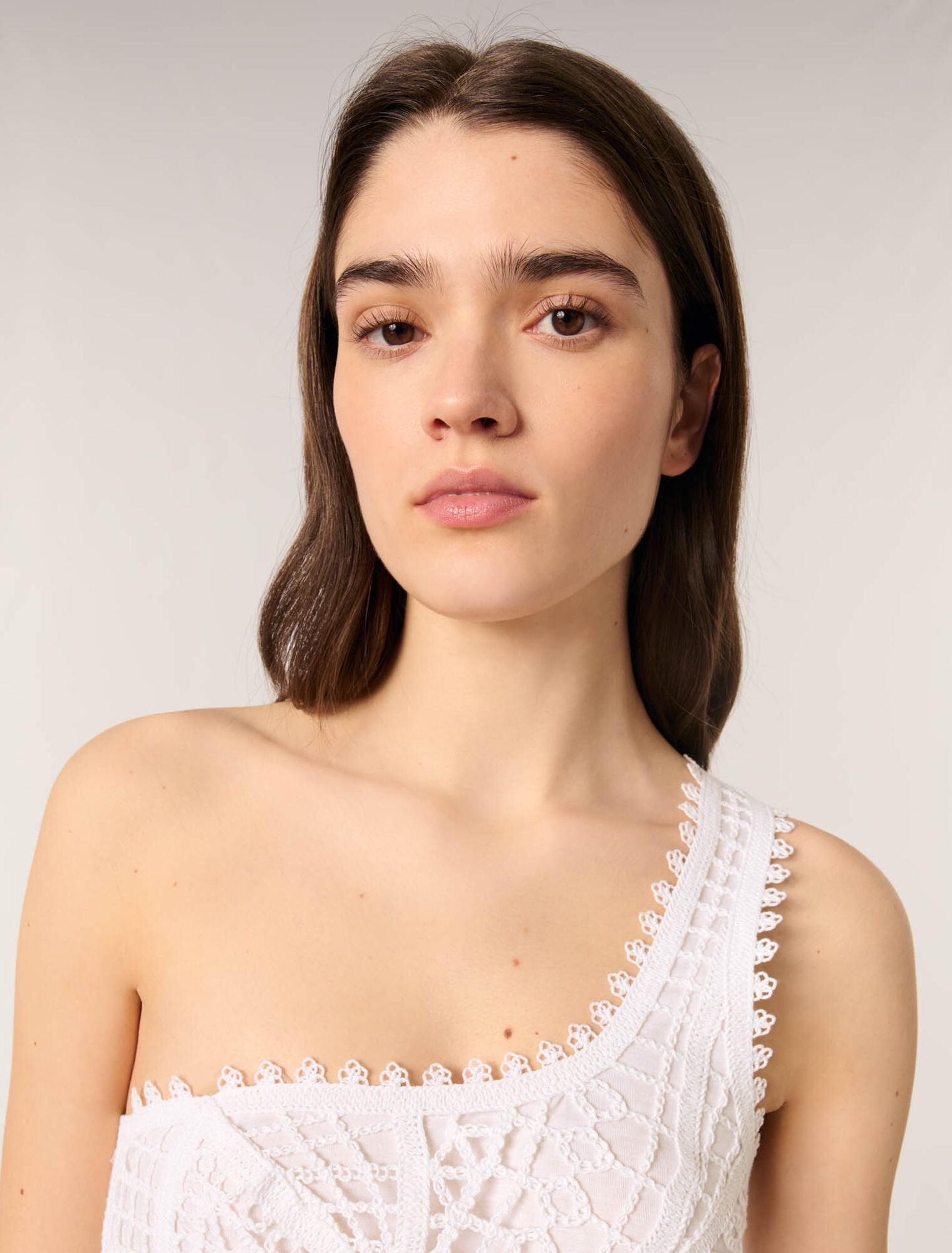 White-Asymmetrical crochet maxi dress