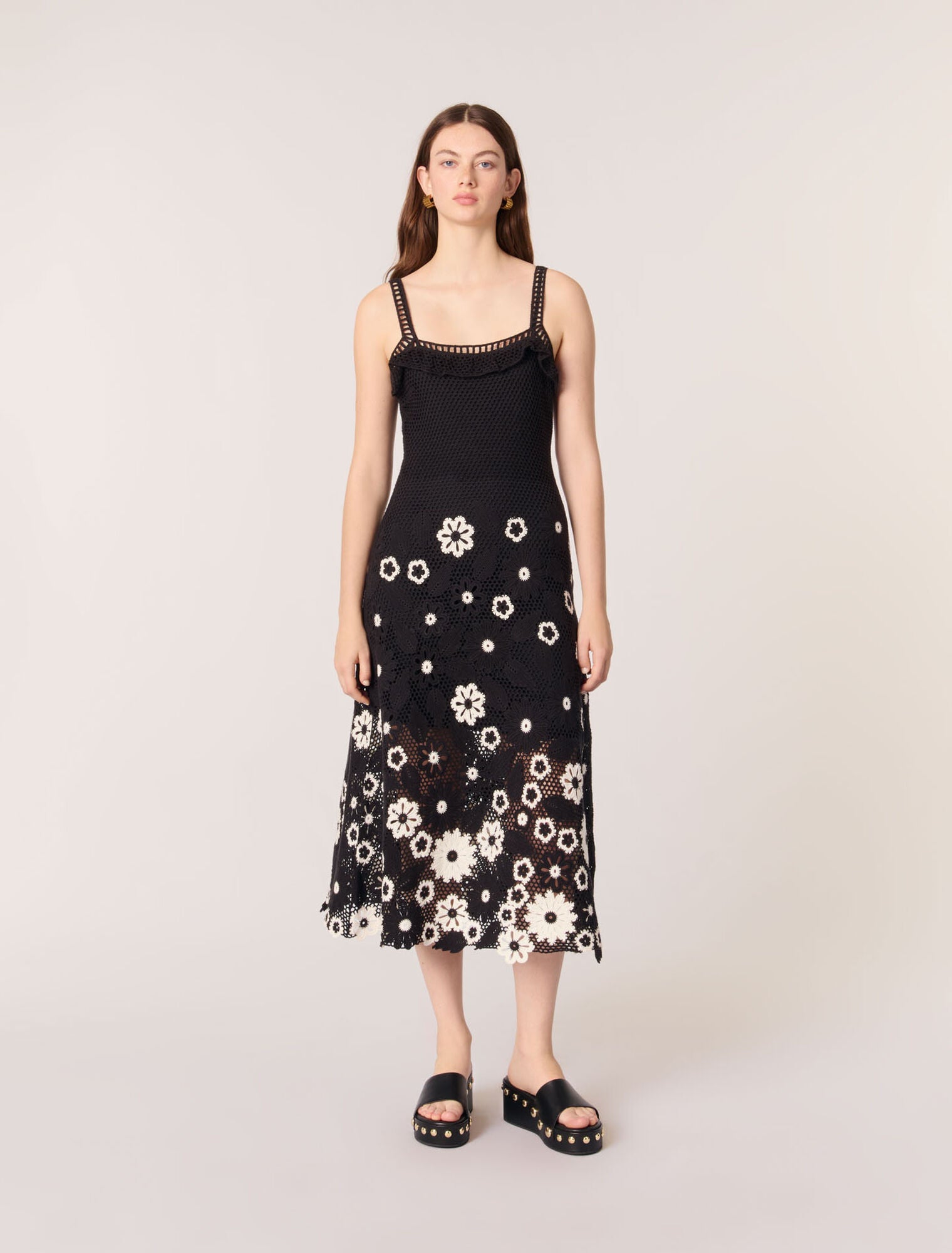 Black / White-featured-Floral crochet maxi dress