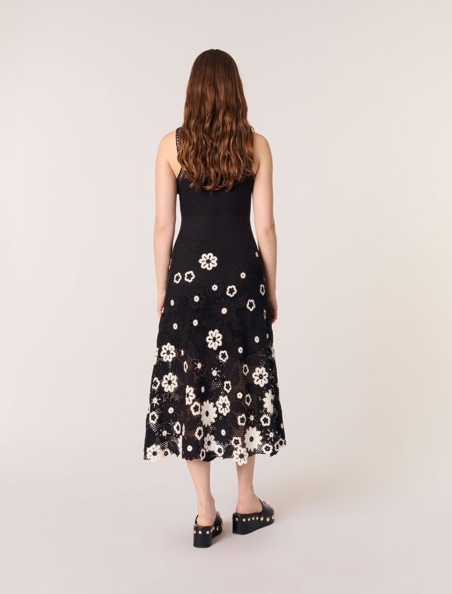 Black / White-Floral crochet maxi dress