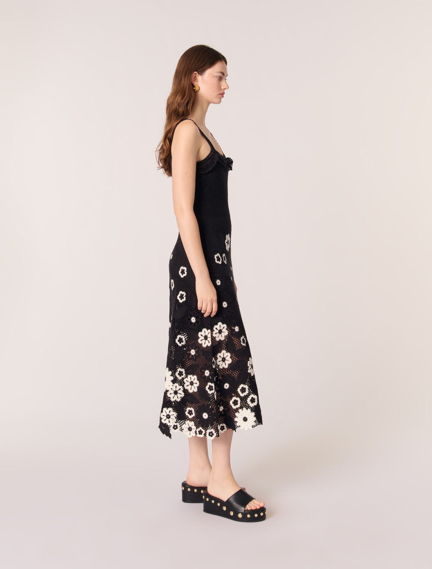 Black / White-Floral crochet maxi dress