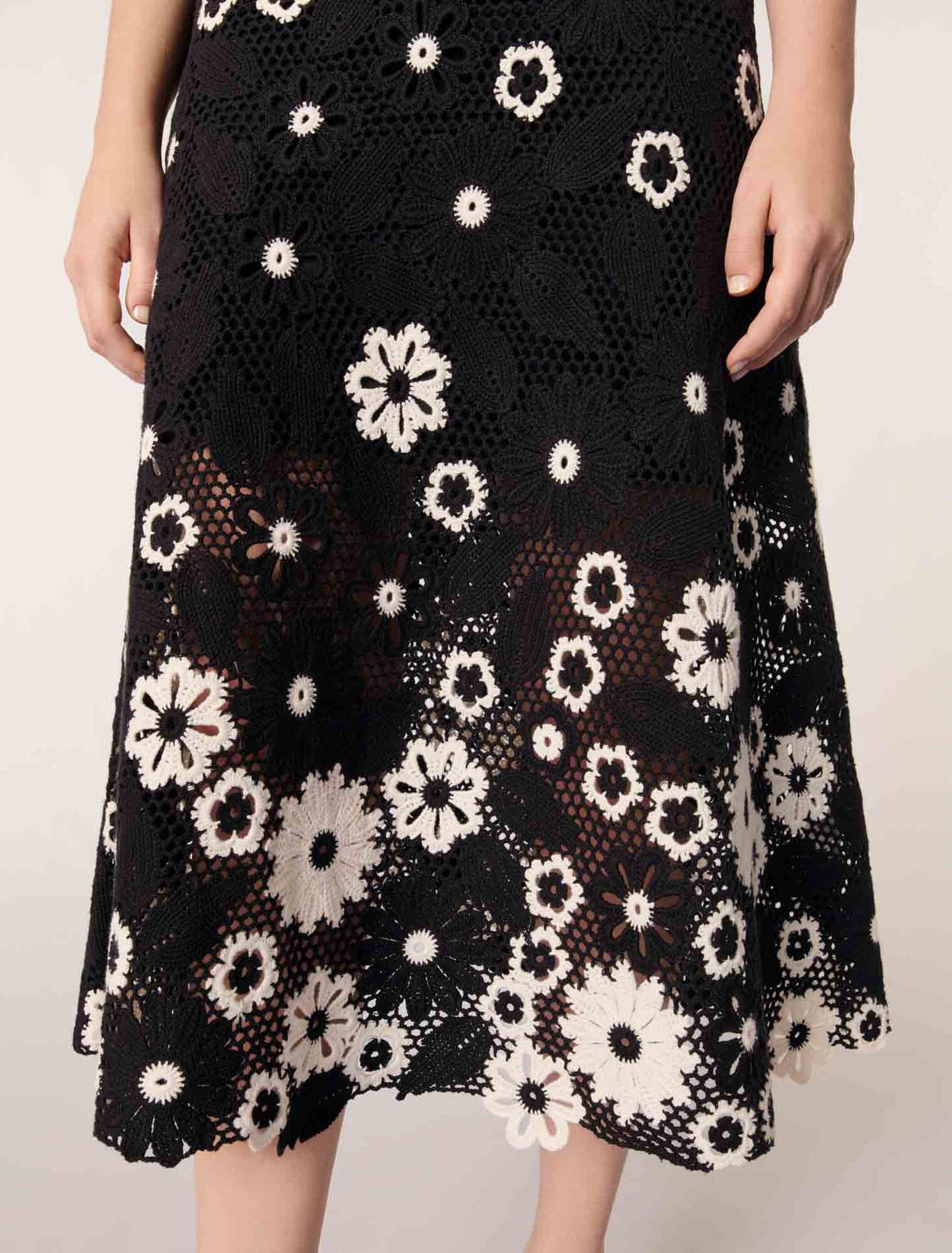 Black / White-Floral crochet maxi dress