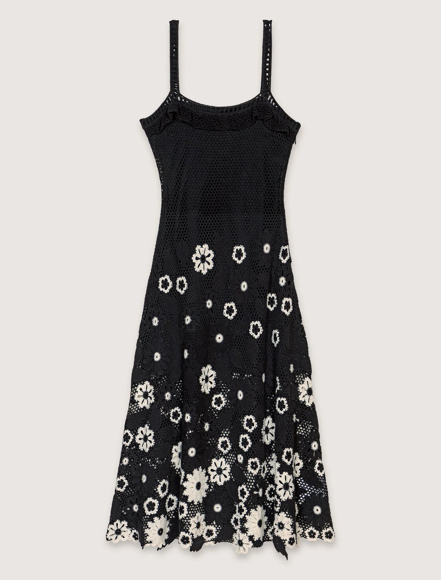 Black / White-Floral crochet maxi dress