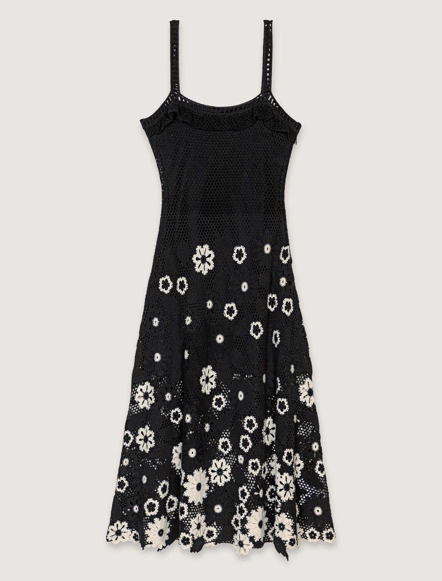 Black / White-Floral crochet maxi dress