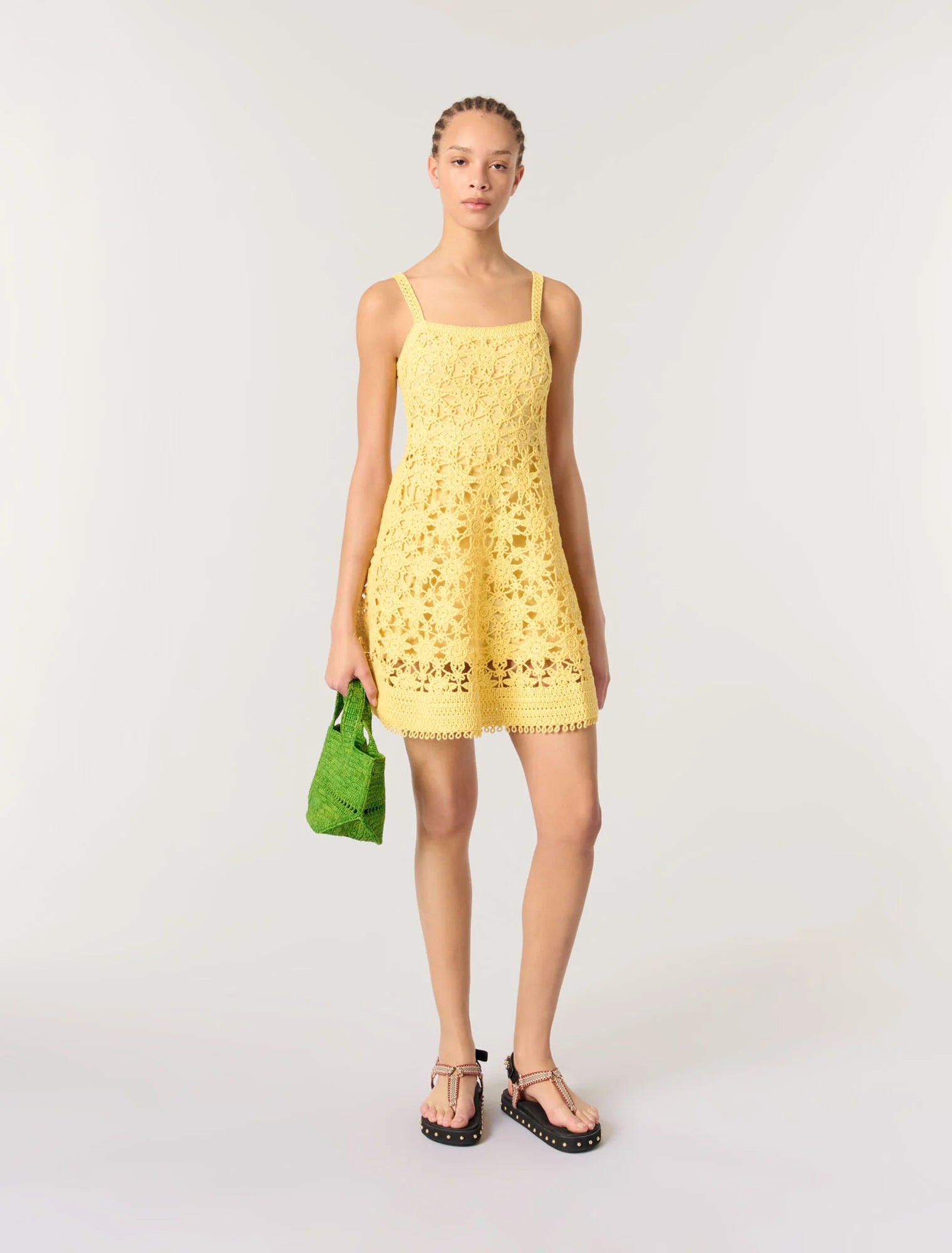 Yellow banana-featured-Crochet strappy mini dress