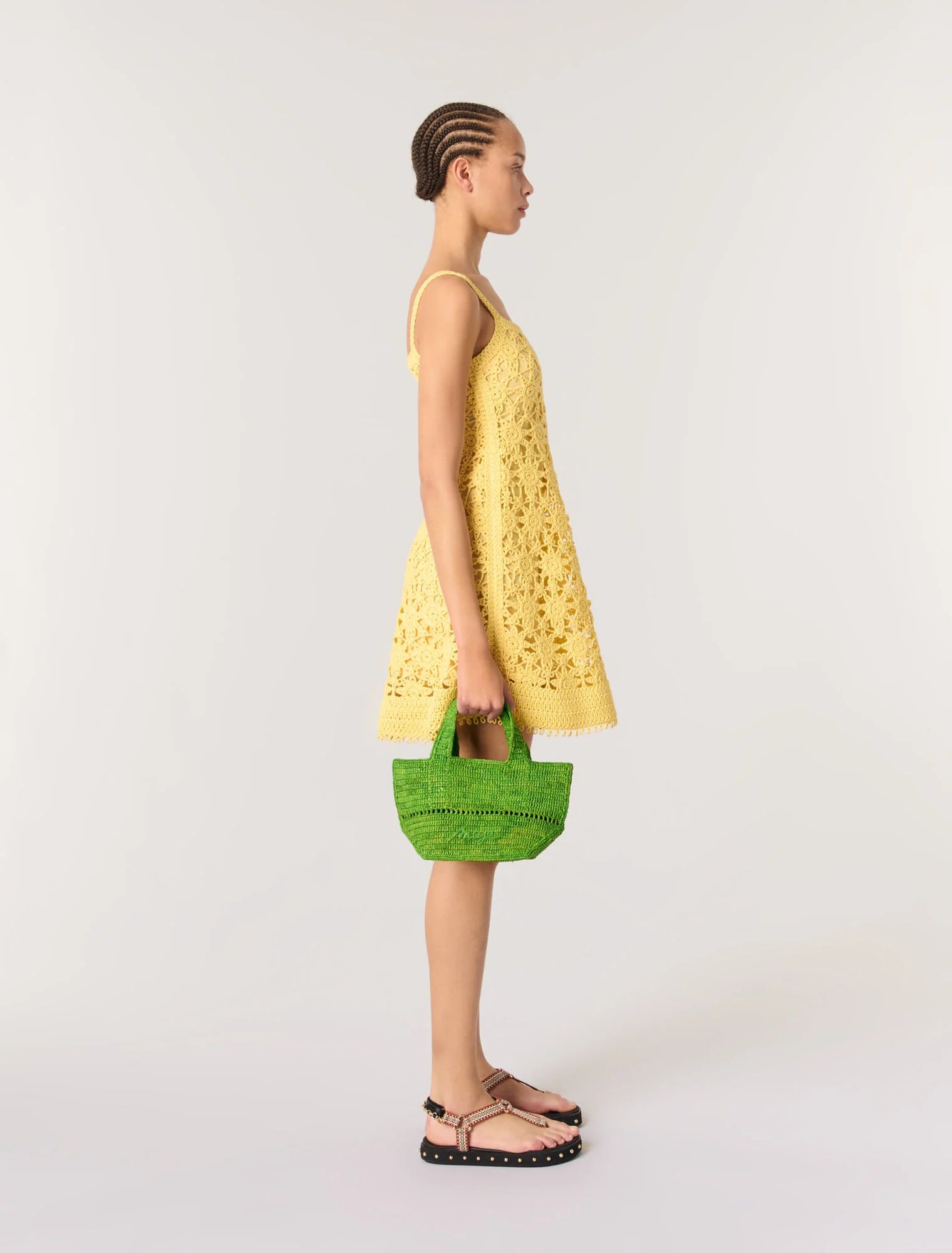 Yellow banana-Crochet strappy mini dress