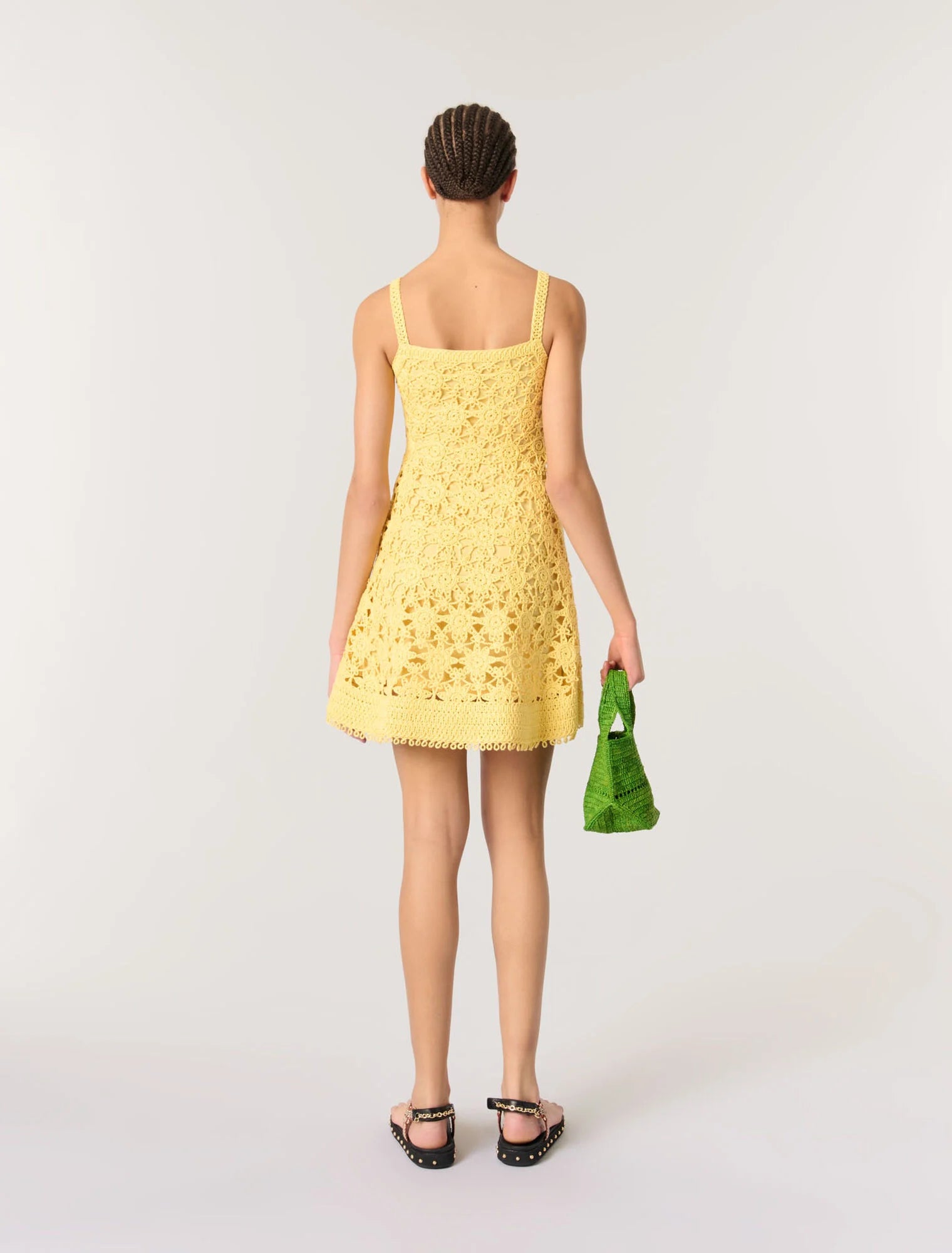 Yellow banana-Crochet strappy mini dress