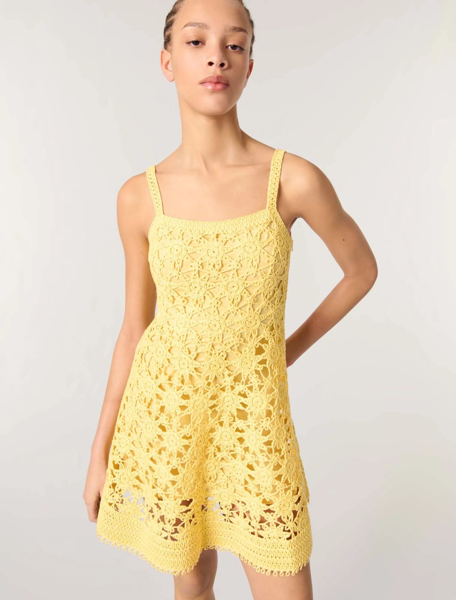 Yellow banana-Crochet strappy mini dress