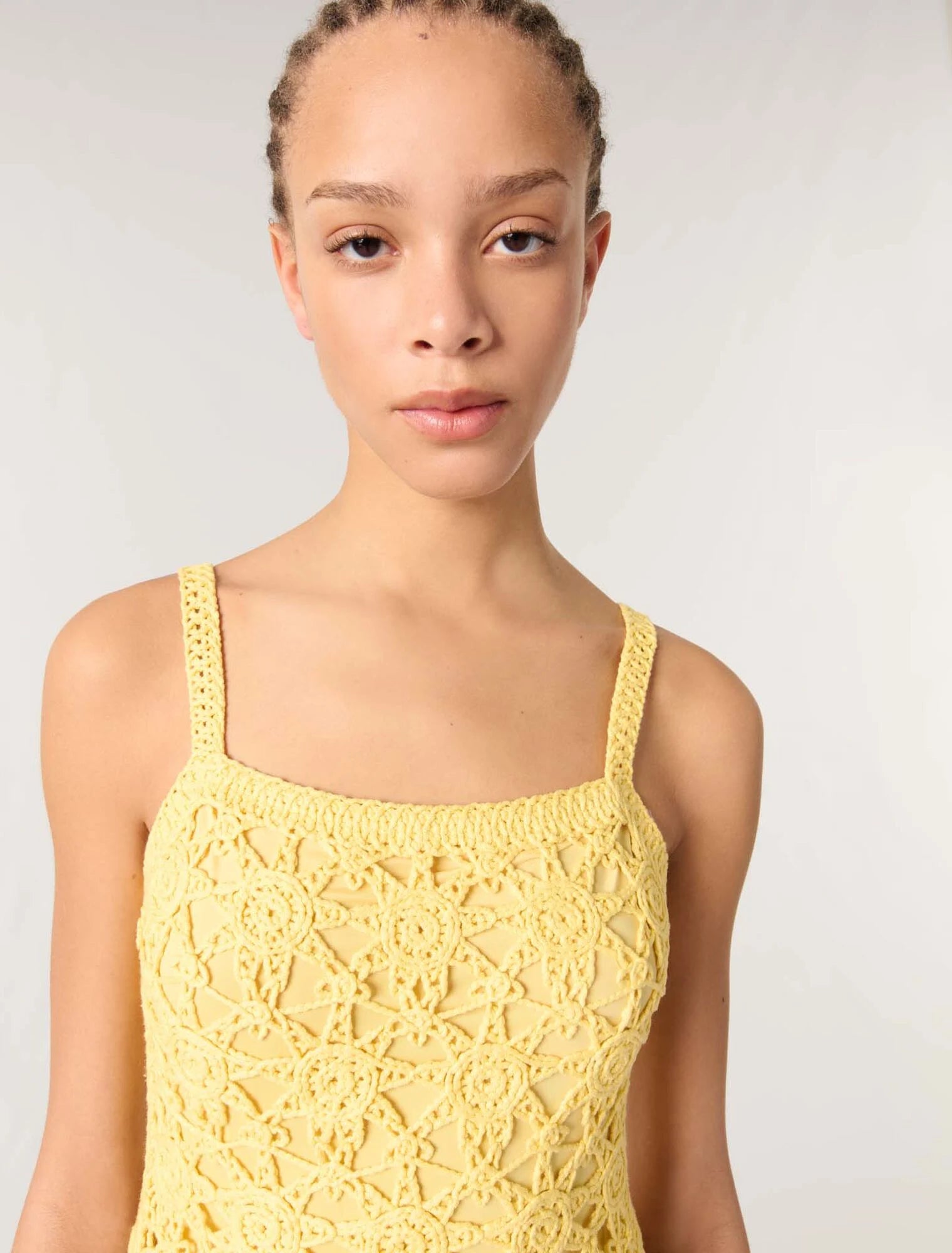 Yellow banana-Crochet strappy mini dress