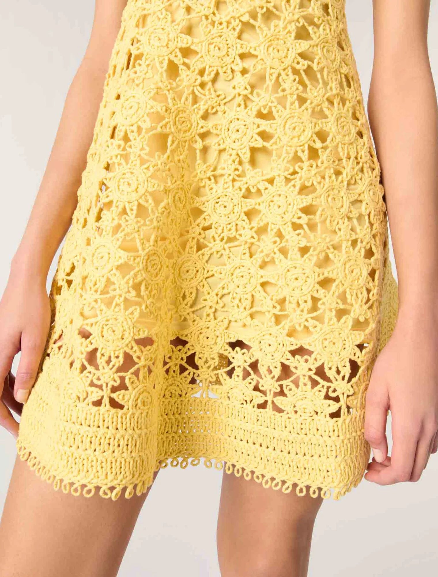Yellow banana-Crochet strappy mini dress