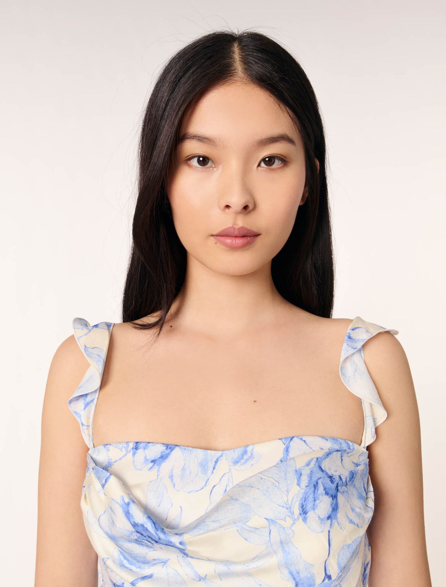 Blue Flower Print Ecru Base-Short patterned dress