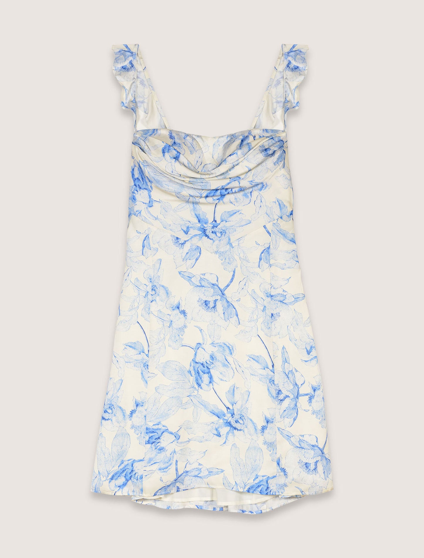 Blue Flower Print Ecru Base-Short patterned dress