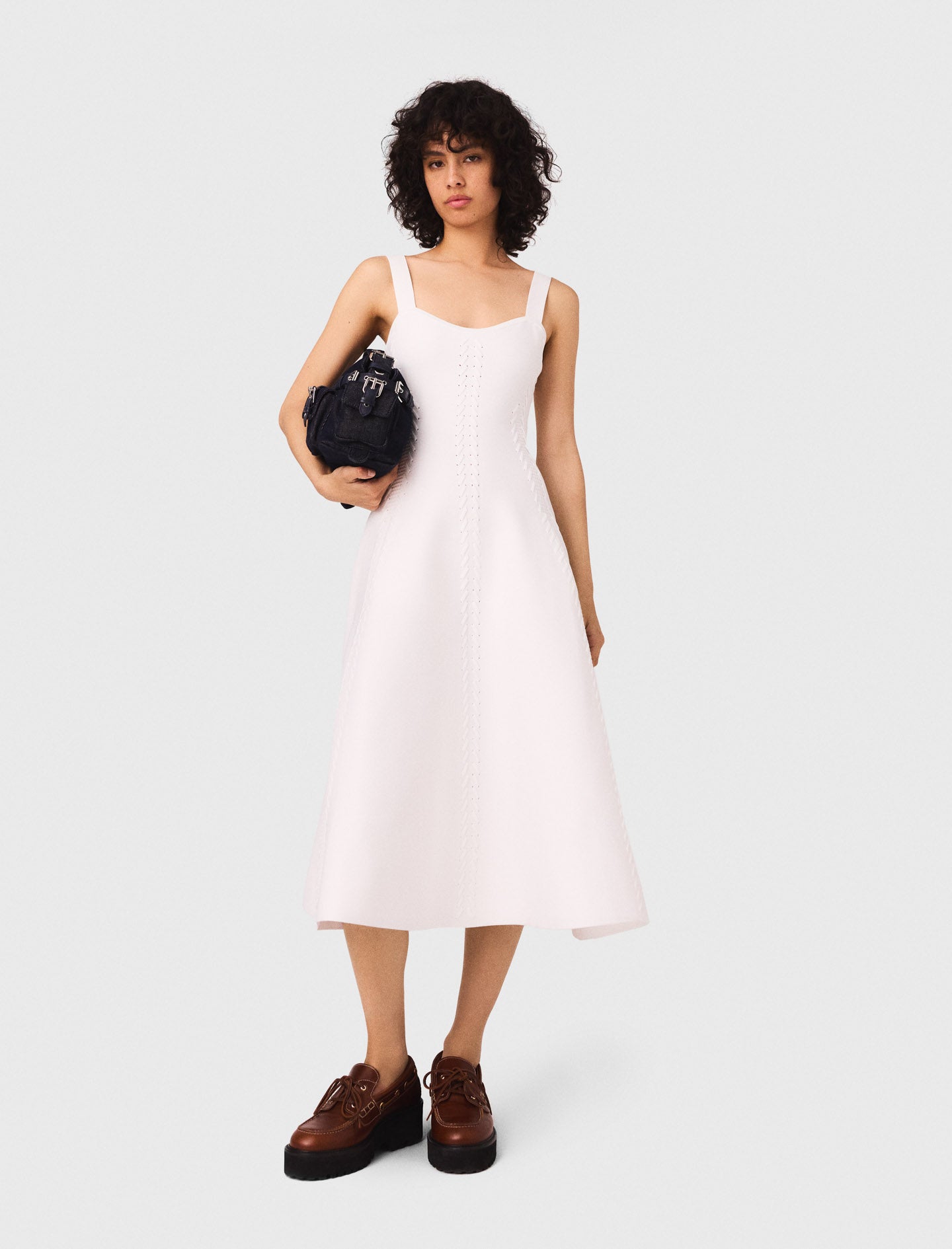 Long babydoll knit dress White