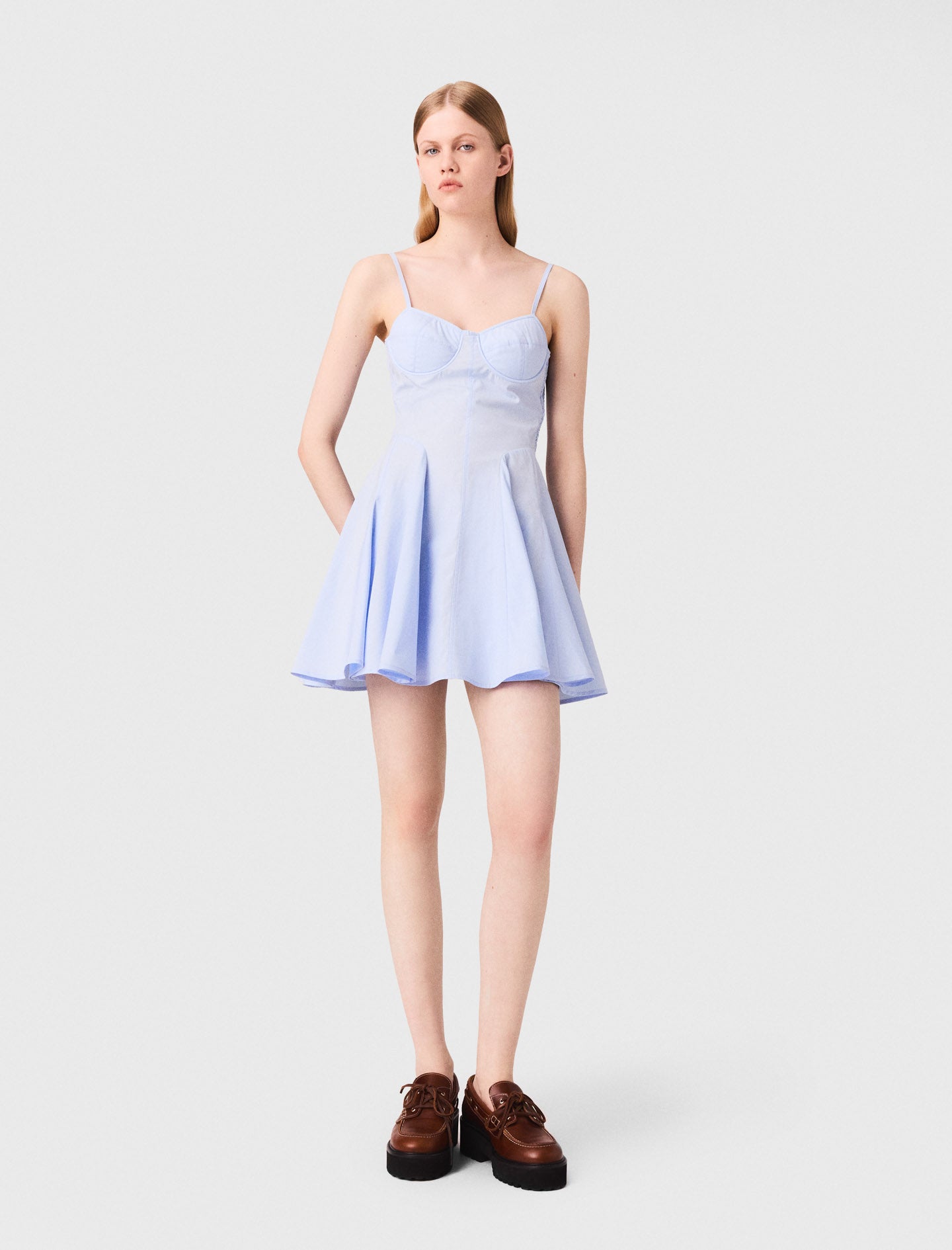 Short cotton babydoll dress Light Blue