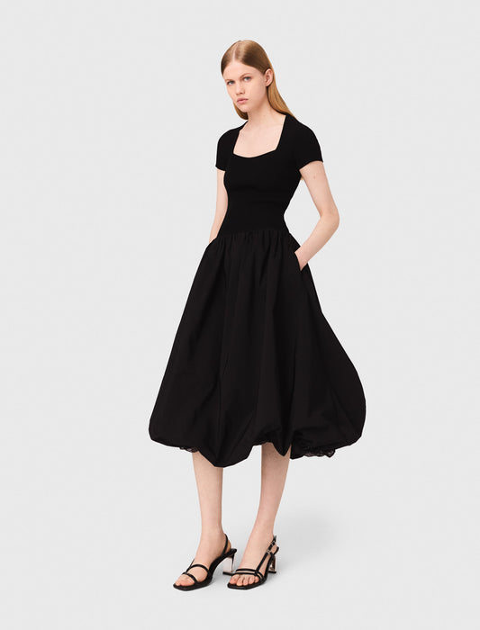 Long mesh and taffeta dress