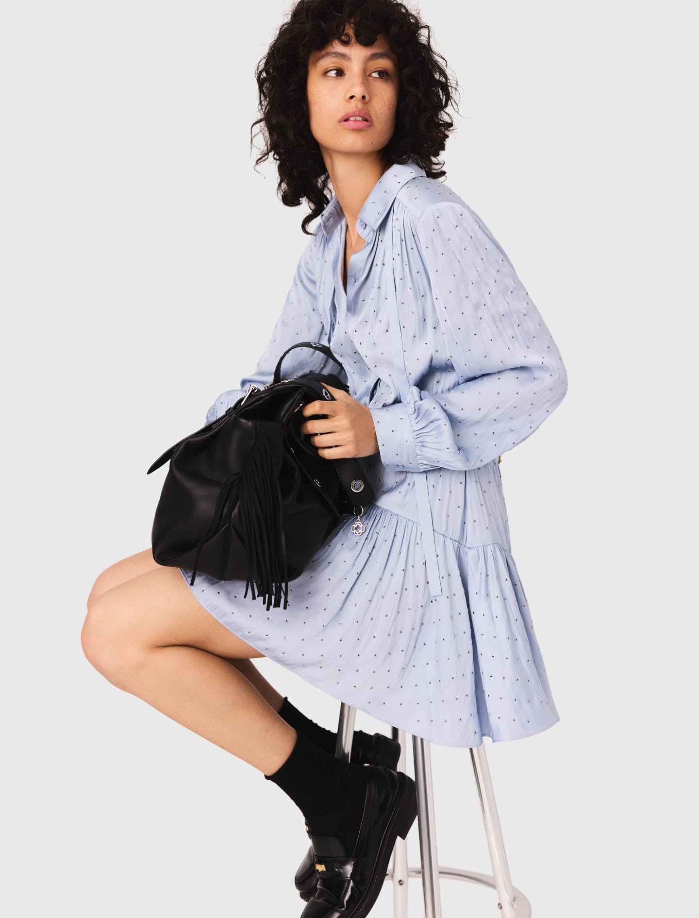 Studded flowing shirt dress Light Blue